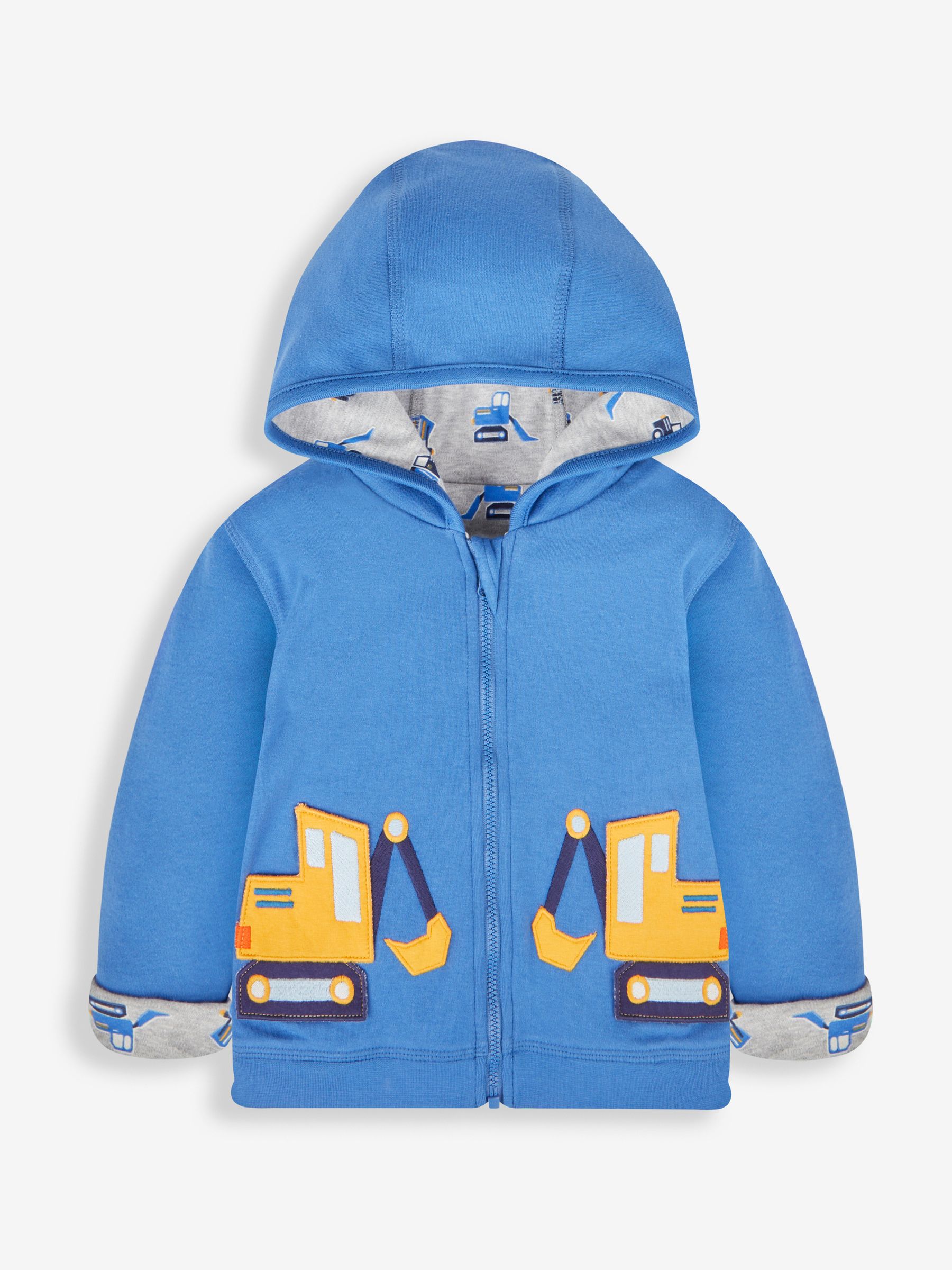 Denim Blue Digger Appliqué Reversible Hoodie With Pet In Pocket - Image 3 of 8