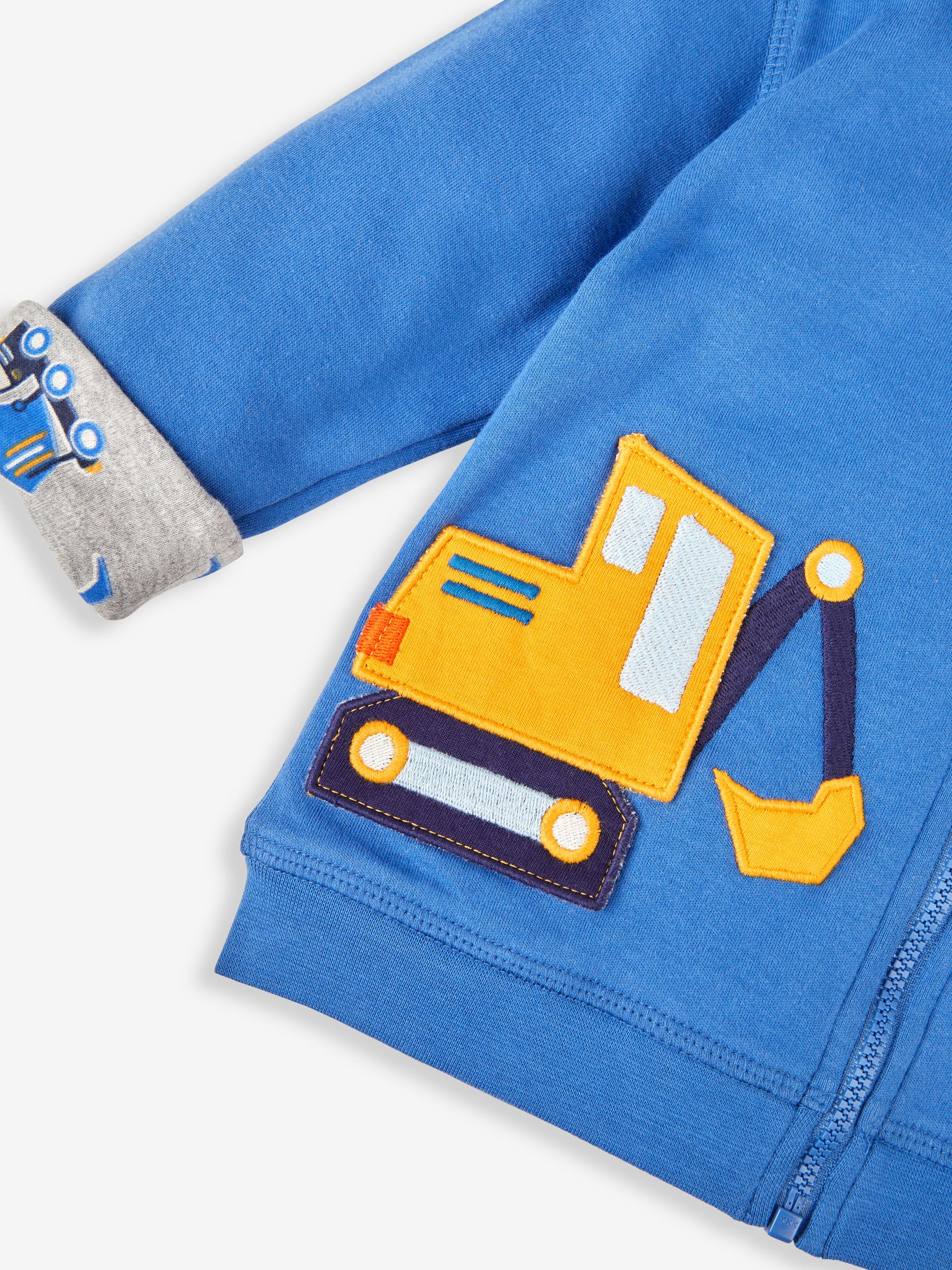 Denim Blue Digger Appliqué Reversible Hoodie With Pet In Pocket - Image 8 of 8