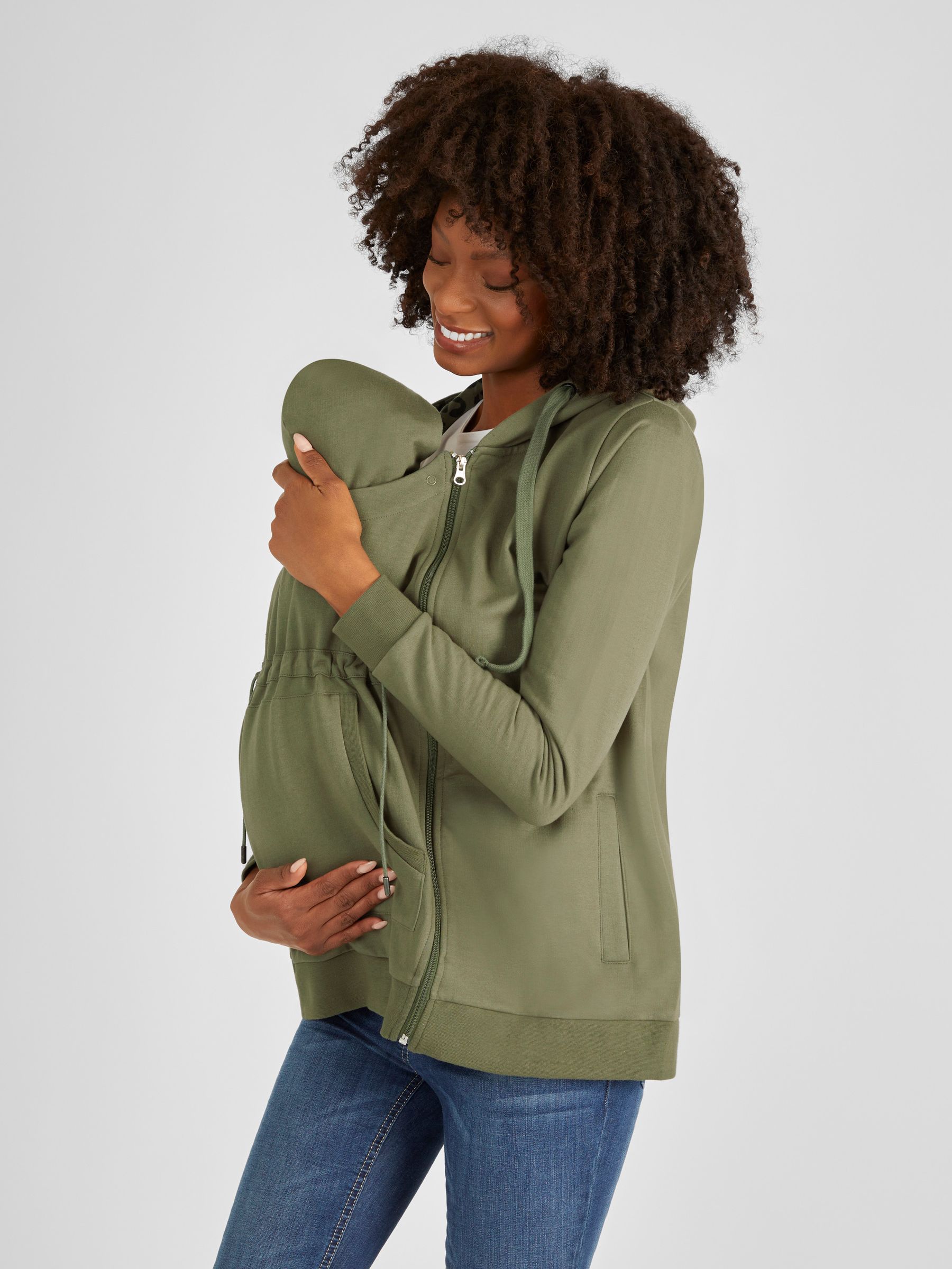 Khaki Green Animal Print 3-in-1 Hoodie with Baby Carrier Panel