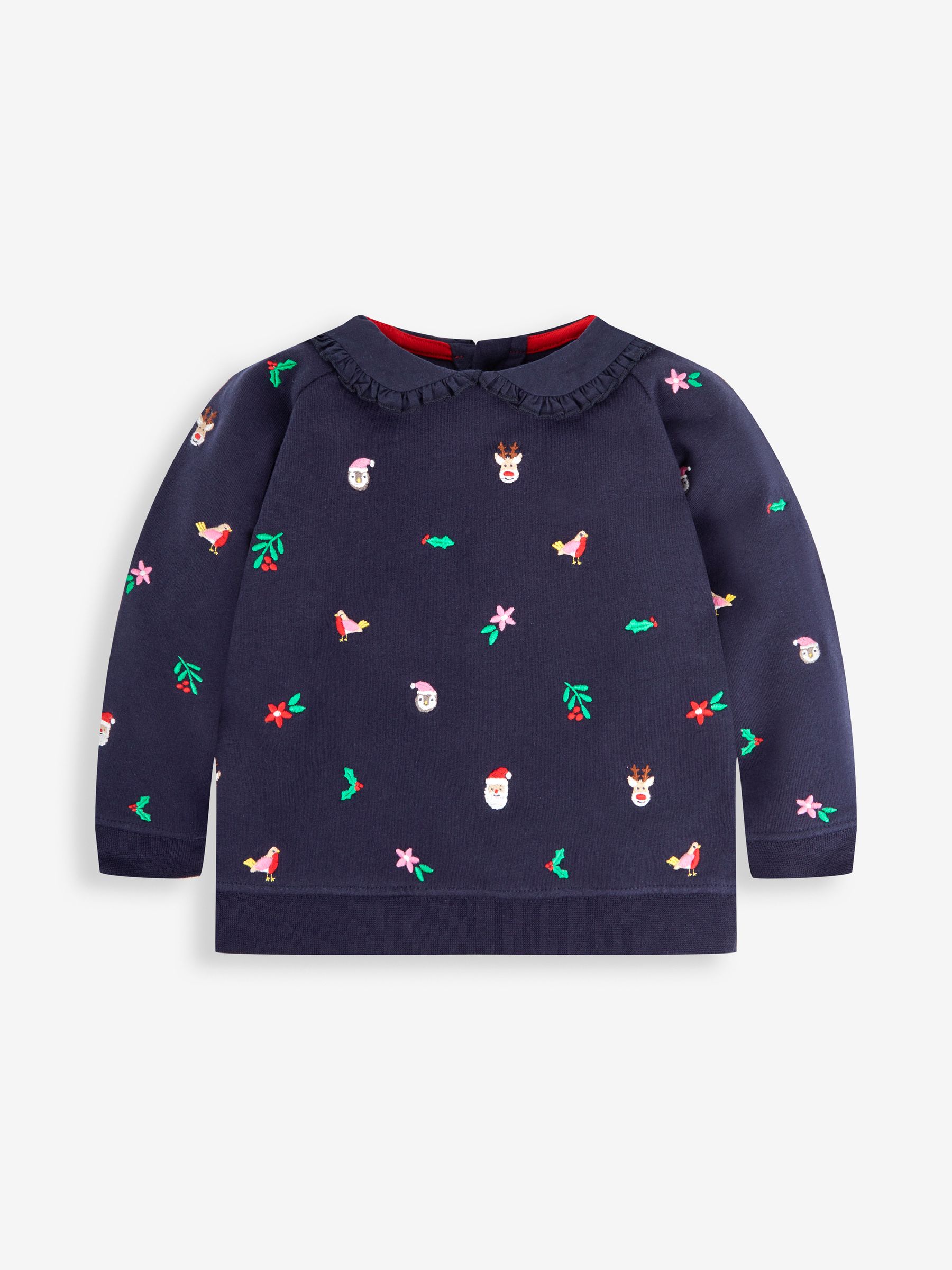 Navy Girls' Christmas Embroidered Sweatshirt With Collar - Image 1 of 3
