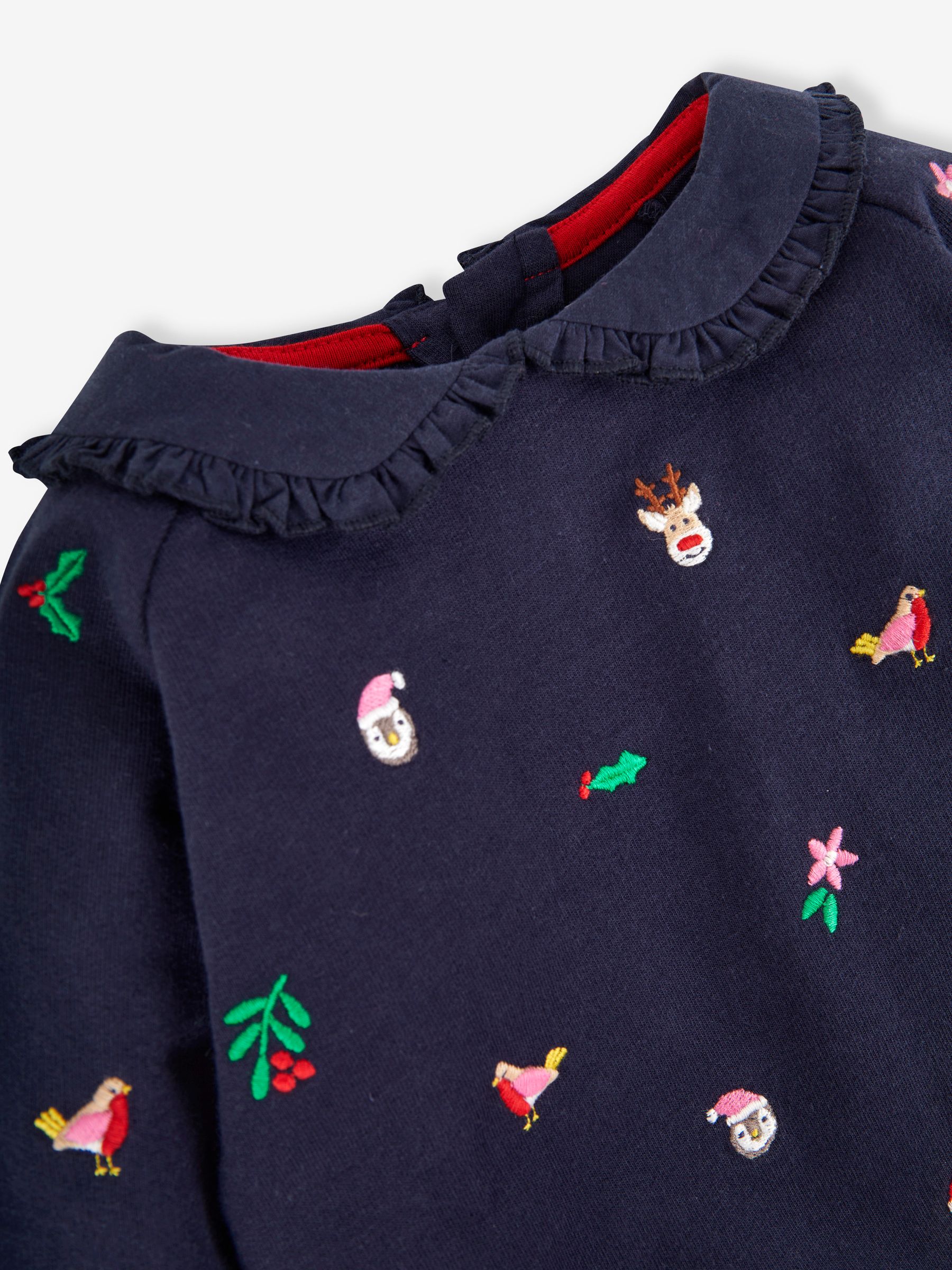 Navy Girls' Christmas Embroidered Sweatshirt With Collar - Image 2 of 3