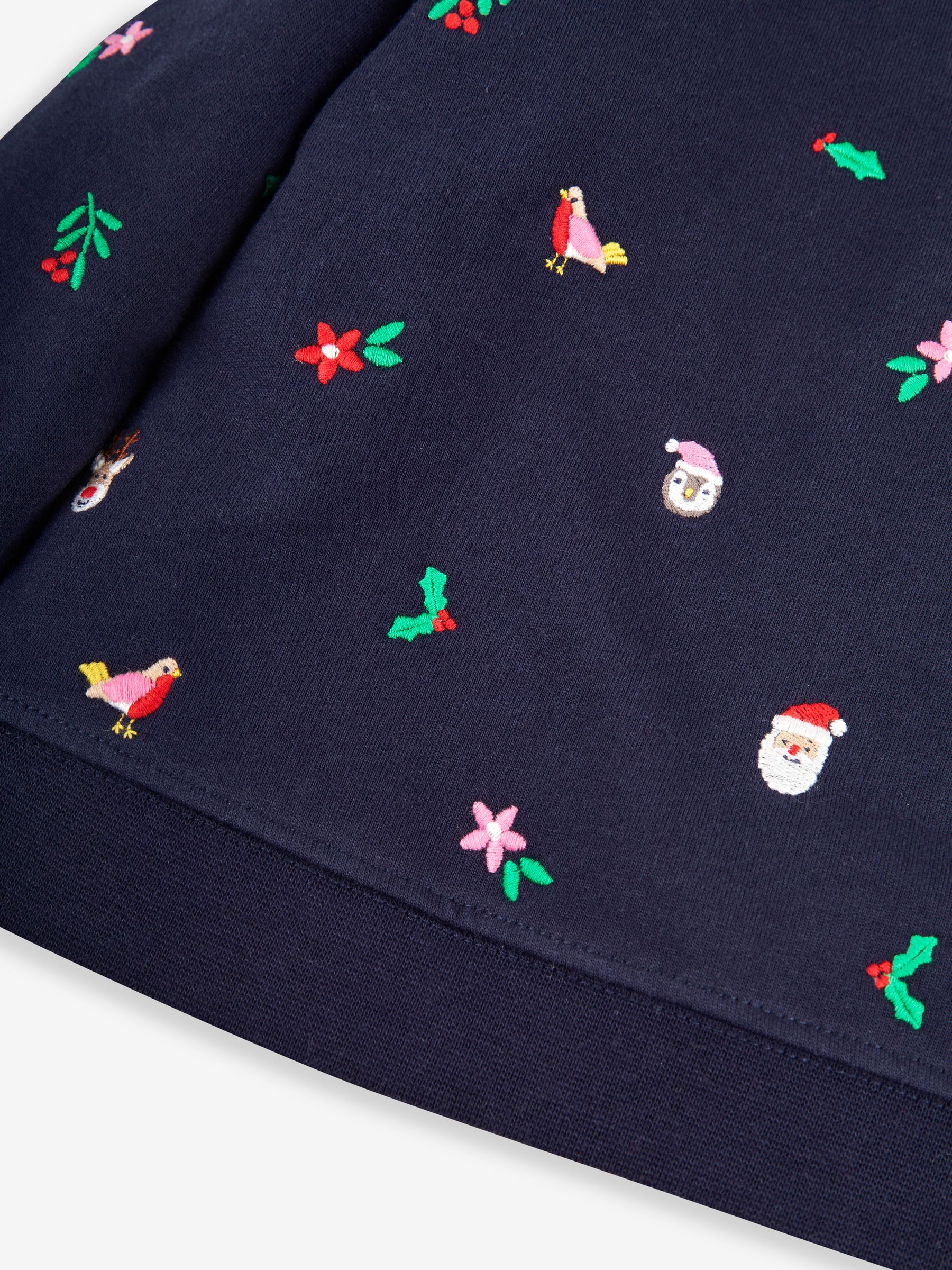 Navy Girls' Christmas Embroidered Sweatshirt With Collar - Image 3 of 3