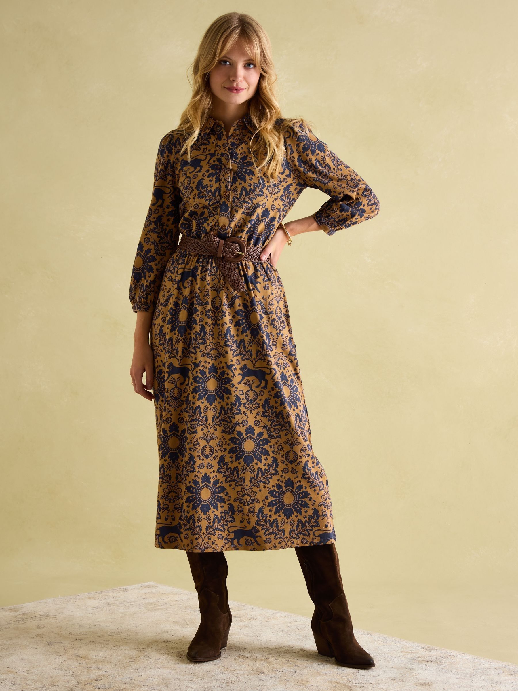 Hazel Brown Floral Jersey Shirt Dress - Image 1 of 7