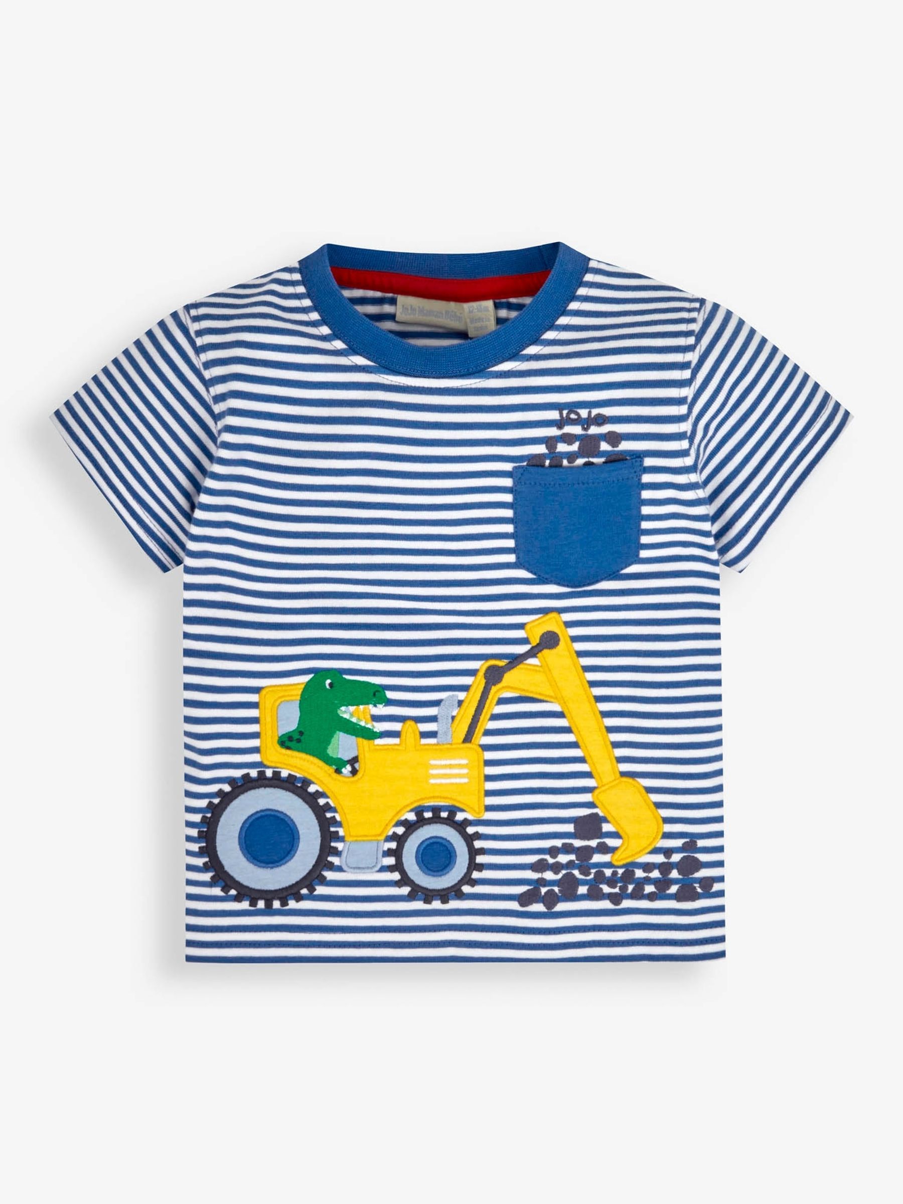 Cobalt Stripe Dino Construction Appliqué Pocket T-Shirt - Image 1 of 2