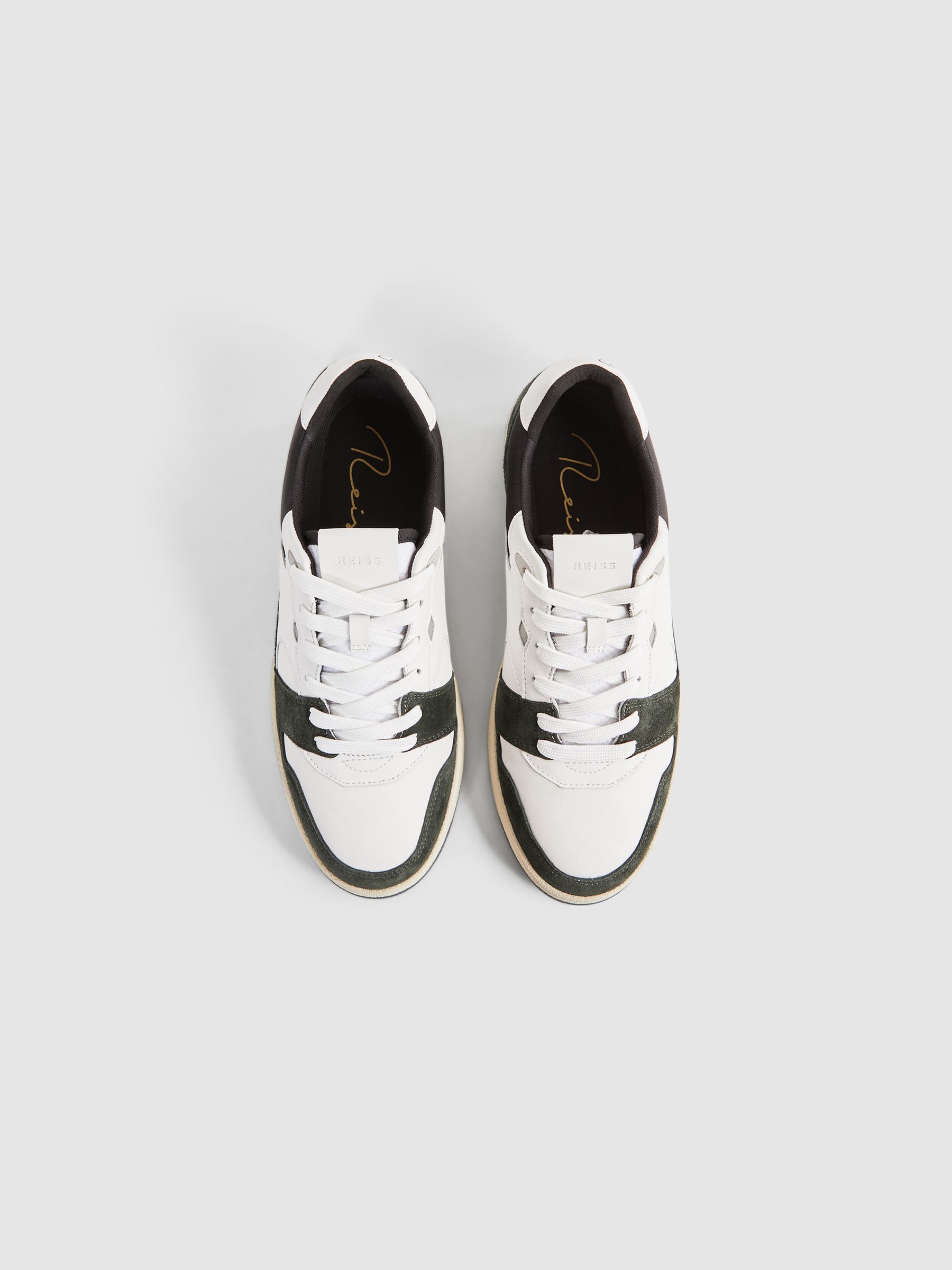 Leather Colourblock Lace-Up Trainers in Forest Green - Image 3 of 6