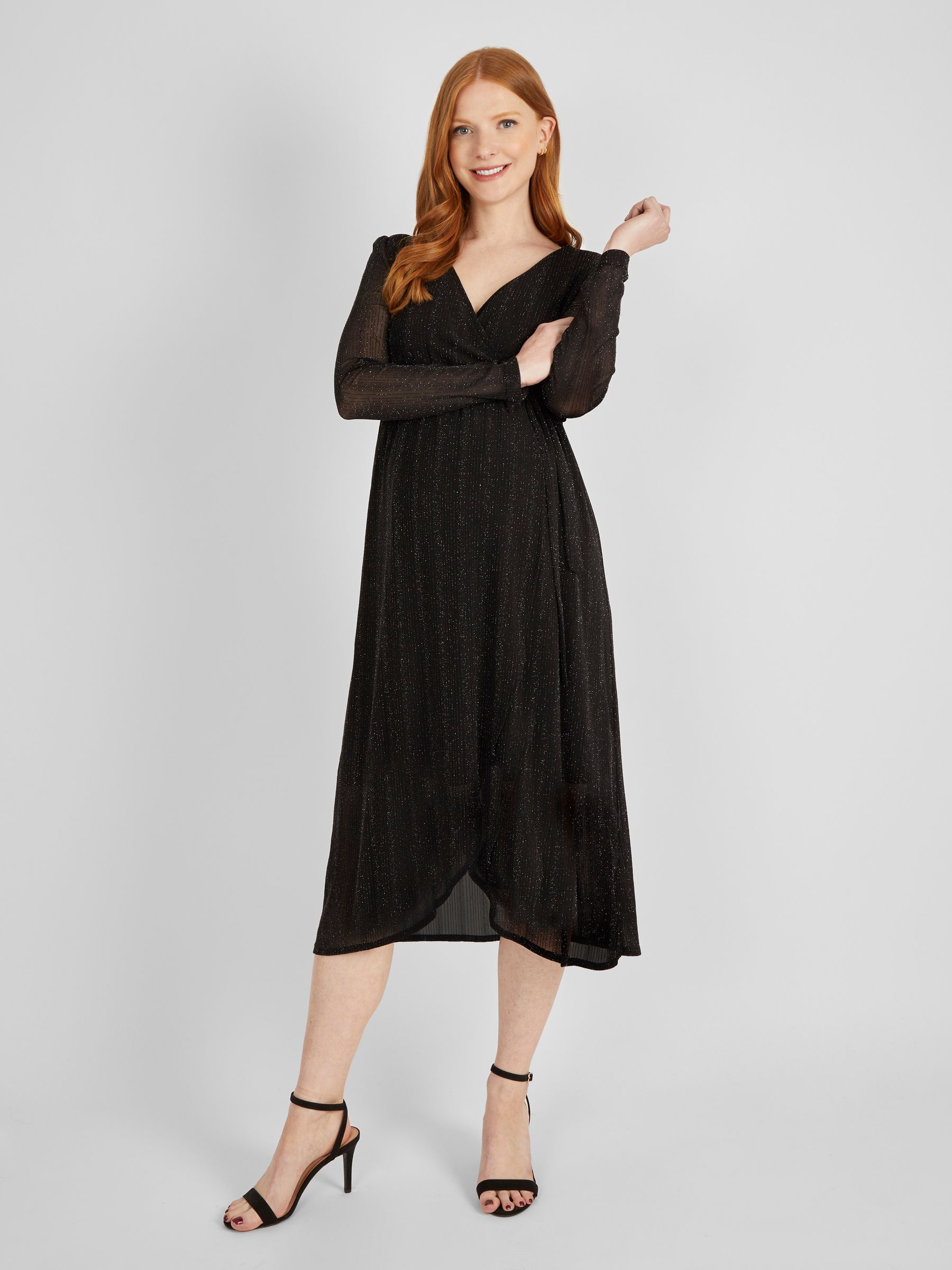 Black Sparkle Wrap Maternity Dress - Image 2 of 6