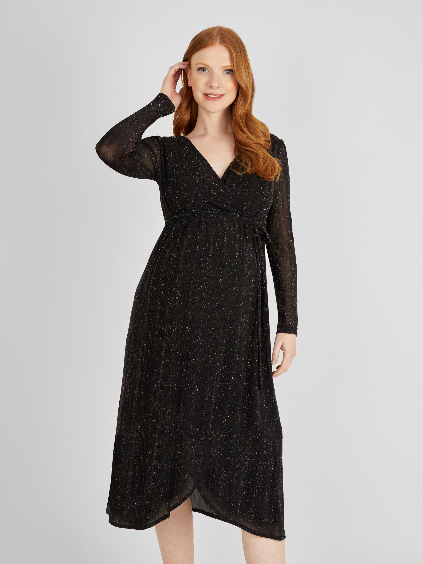 Black Sparkle Wrap Maternity Dress - Image 4 of 6