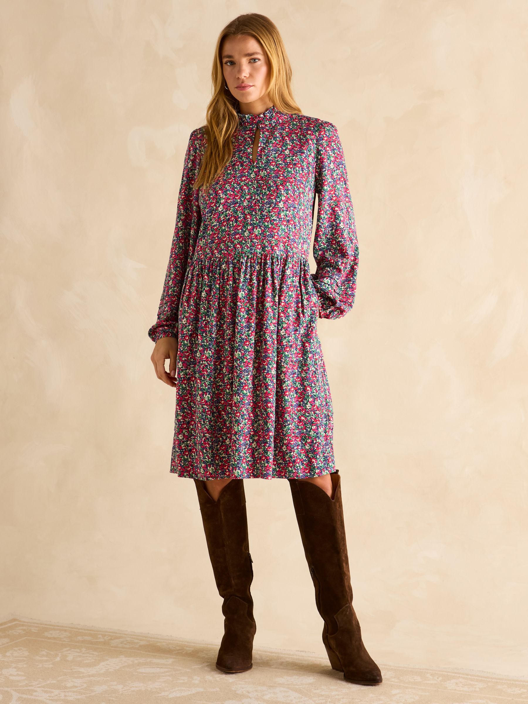 Petunia Floral Frill Neck Dress - Image 1 of 5