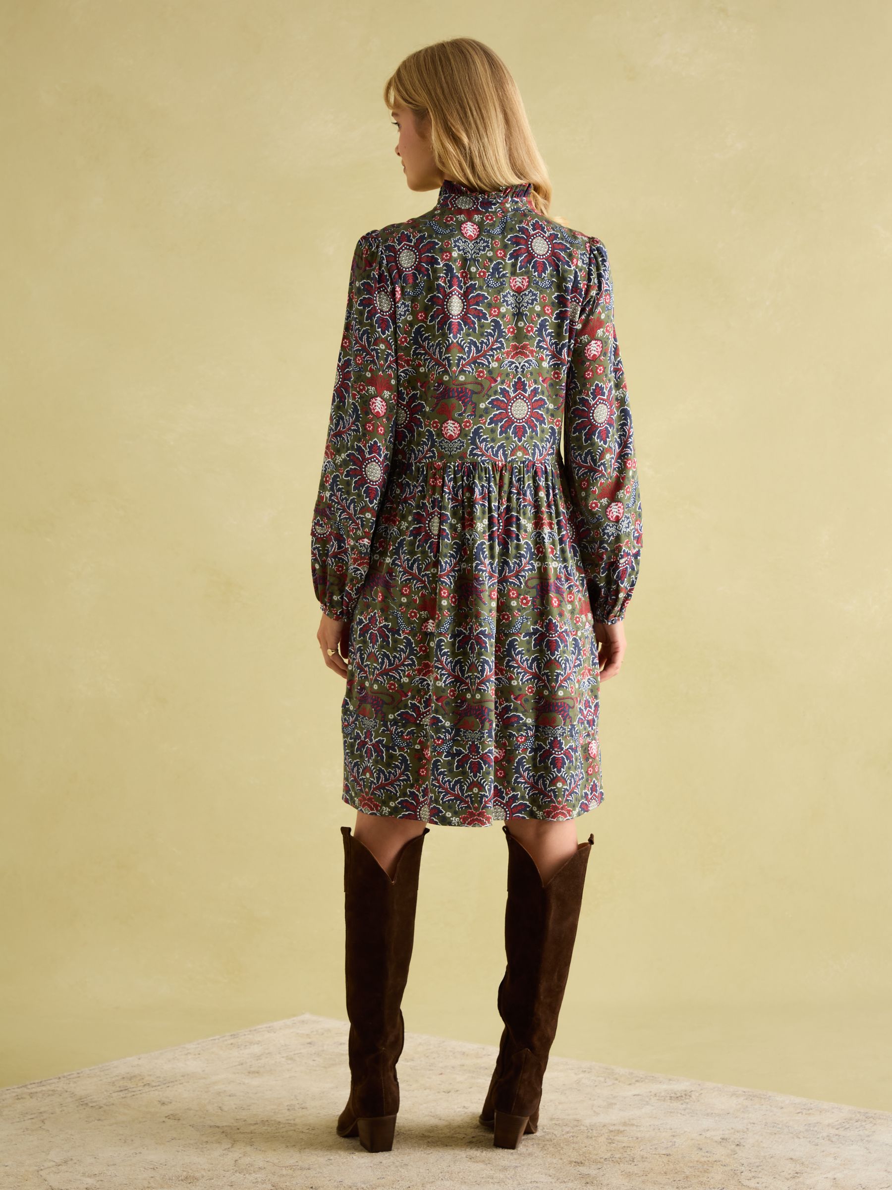 Petunia Khaki Green Frill Neck Dress - Image 2 of 8