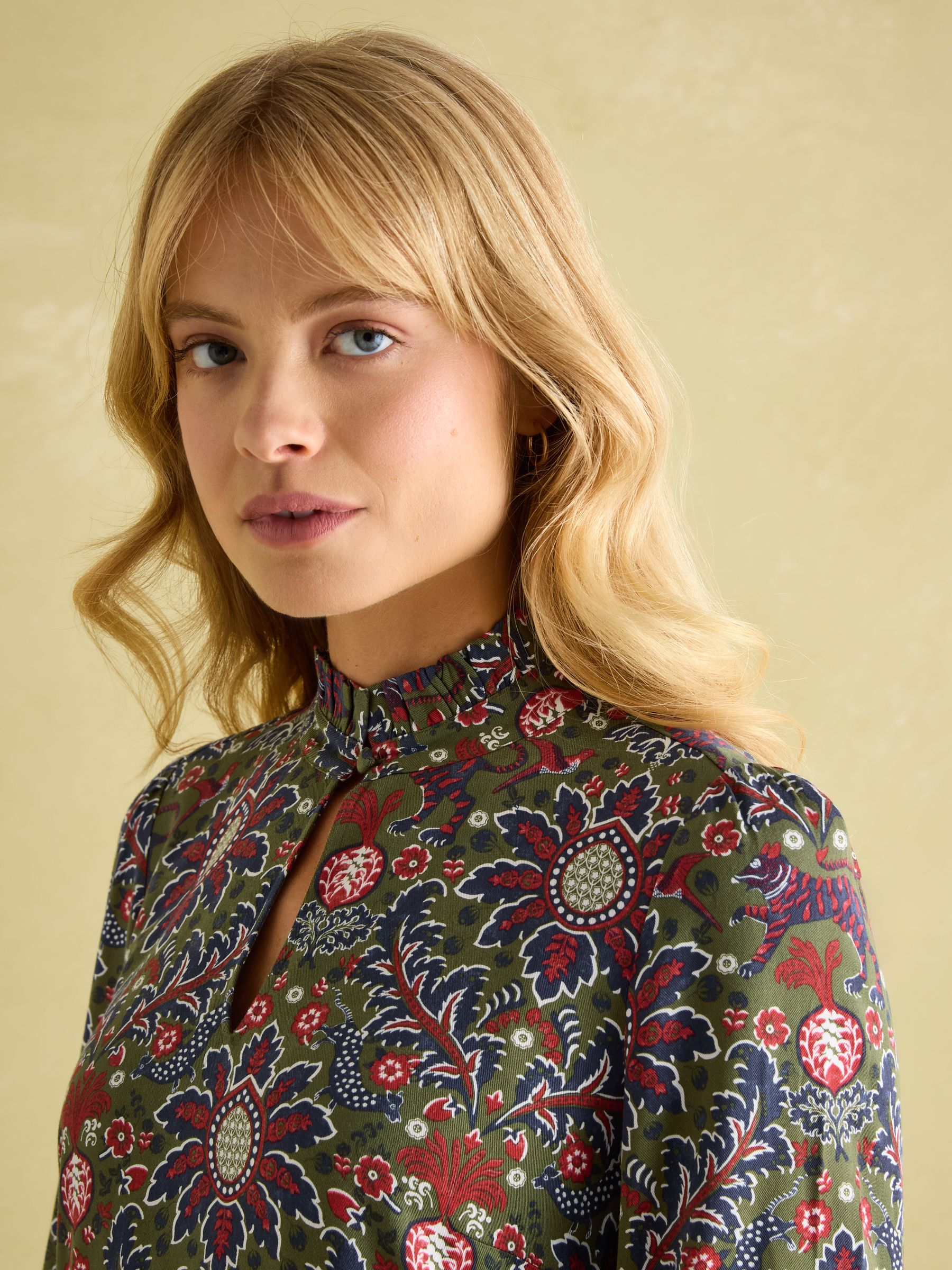 Petunia Khaki Green Frill Neck Dress - Image 3 of 8