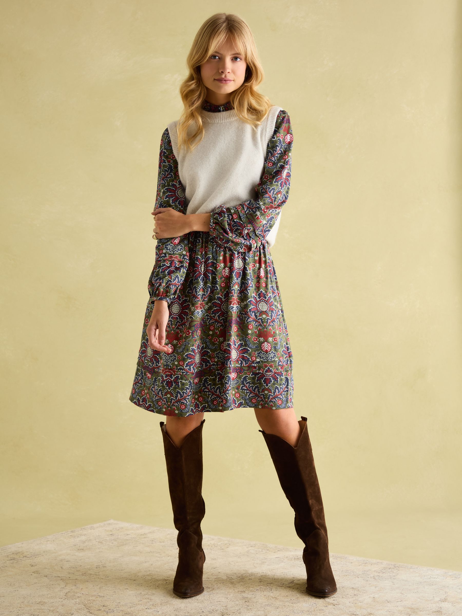 Petunia Khaki Green Frill Neck Dress - Image 6 of 8