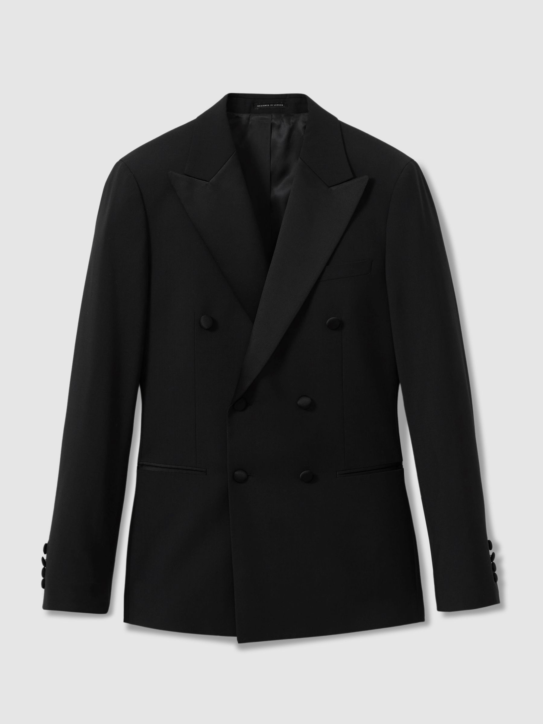 Double Breasted Tuxedo Slim Fit Jacket in Black - Image 2 of 7