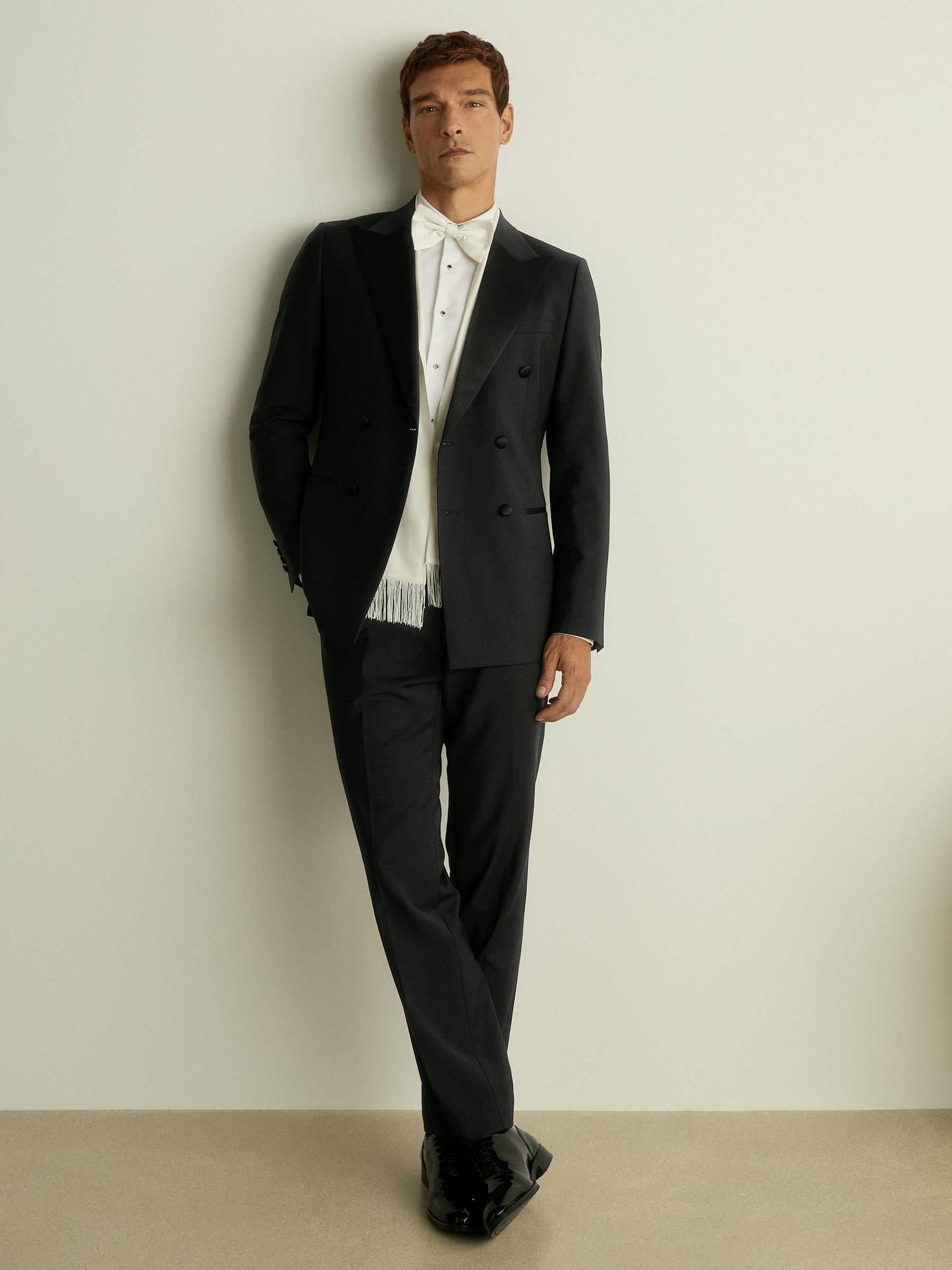 Double Breasted Tuxedo Slim Fit Jacket in Black - Image 6 of 7