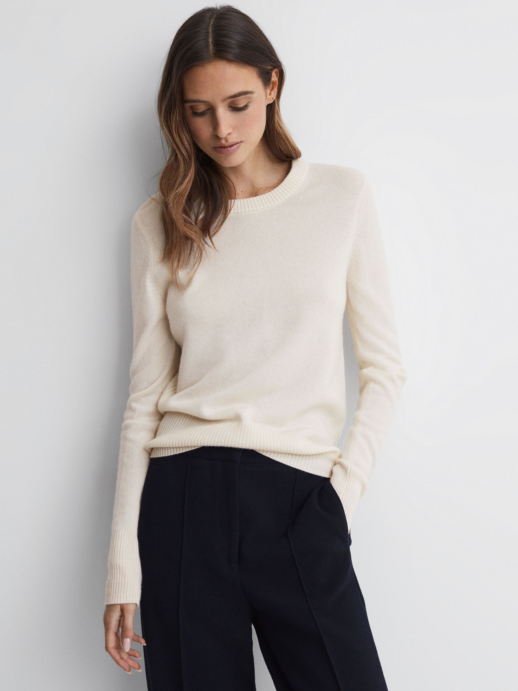 Wool Blend Crew Neck Jumper in Ivory - Image 1 of 9