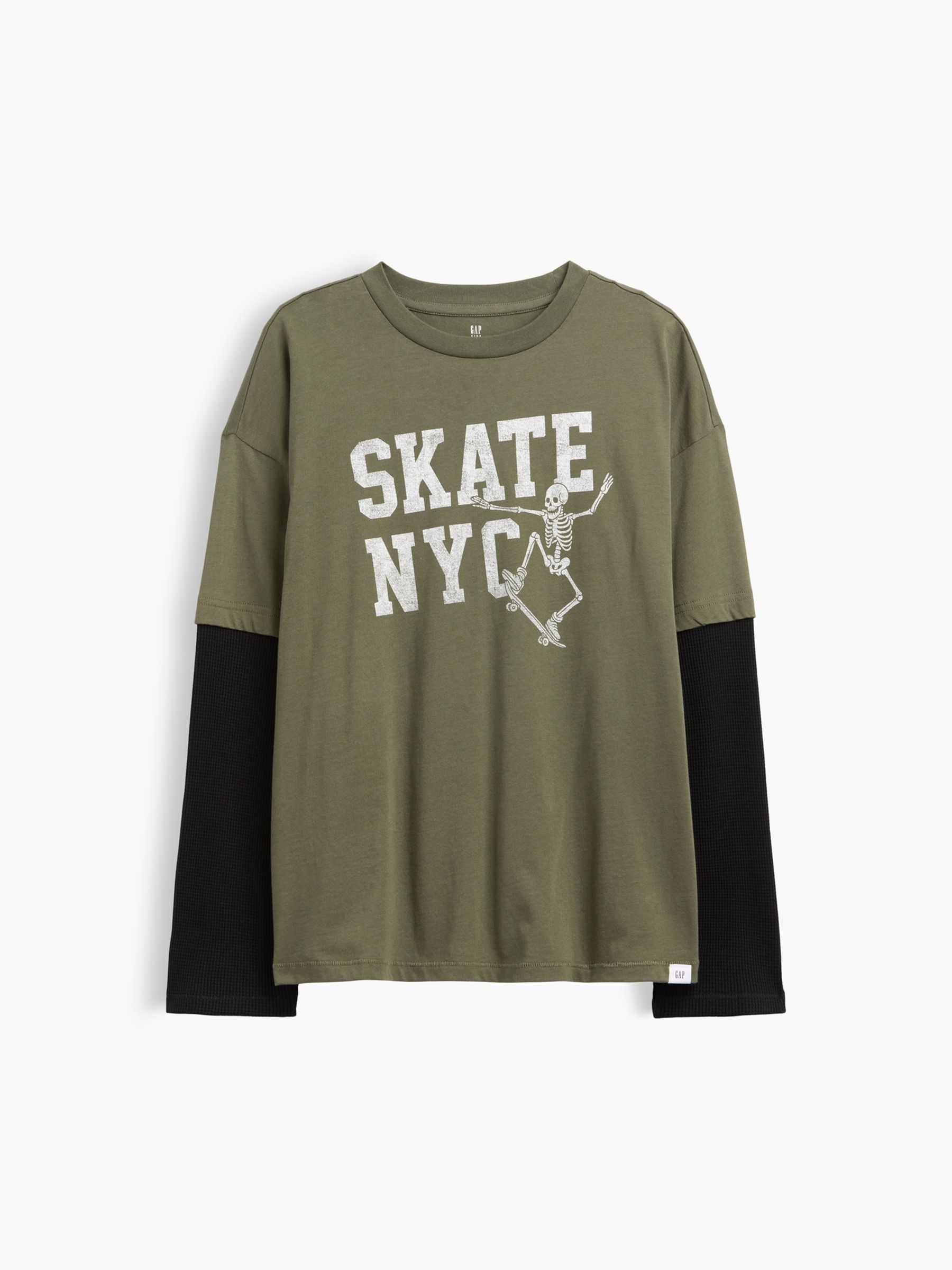 Green/Black Relaxed Graphic Long Sleeve T-Shirt - Image 1 of 3