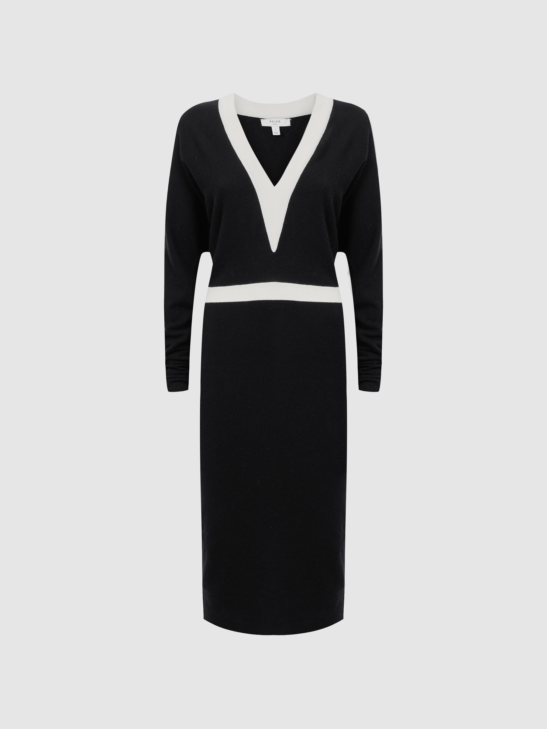 Knitted Colourblock Midi Dress in Black/White - Image 2 of 4