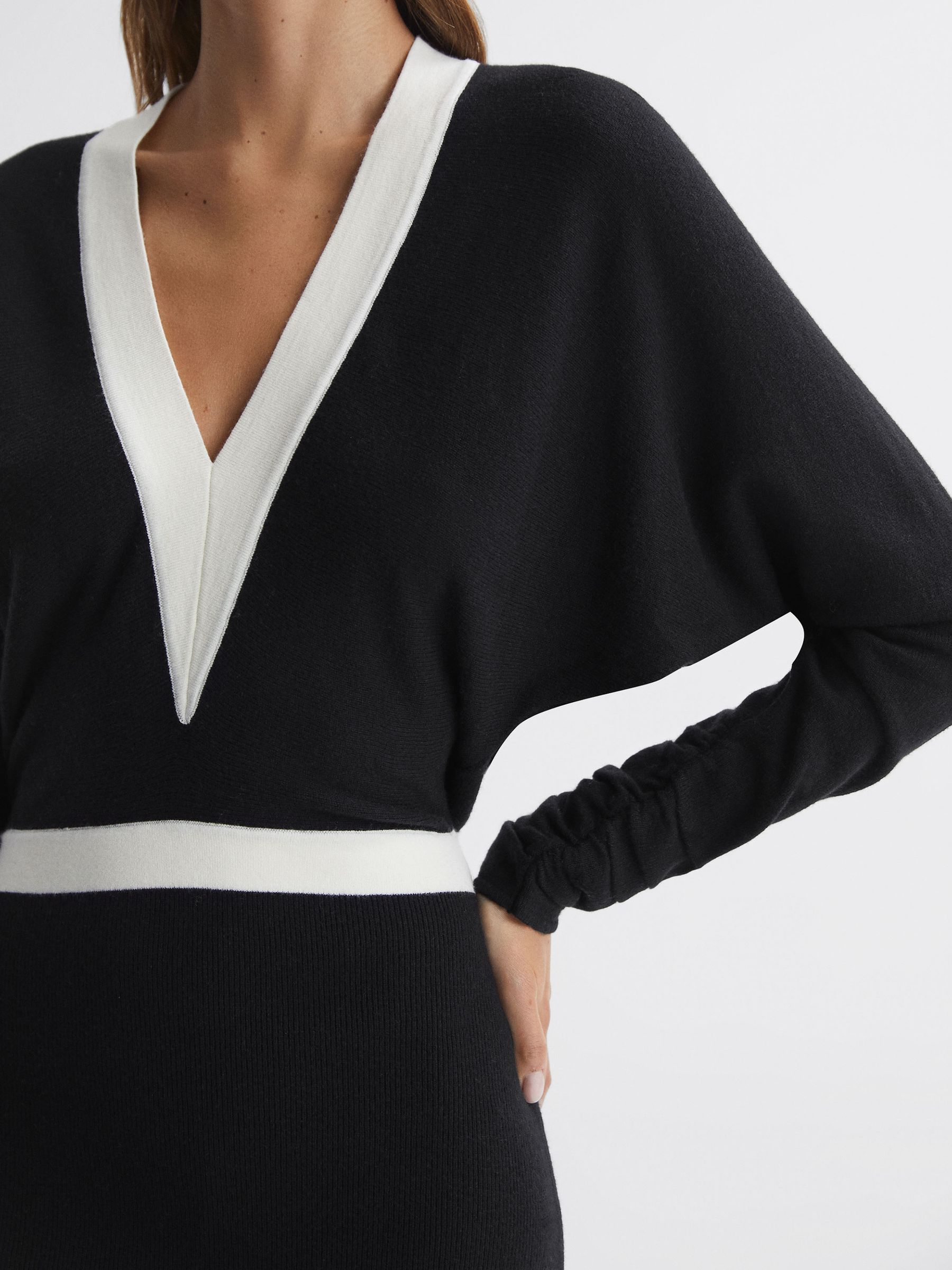 Knitted Colourblock Midi Dress in Black/White - Image 3 of 4