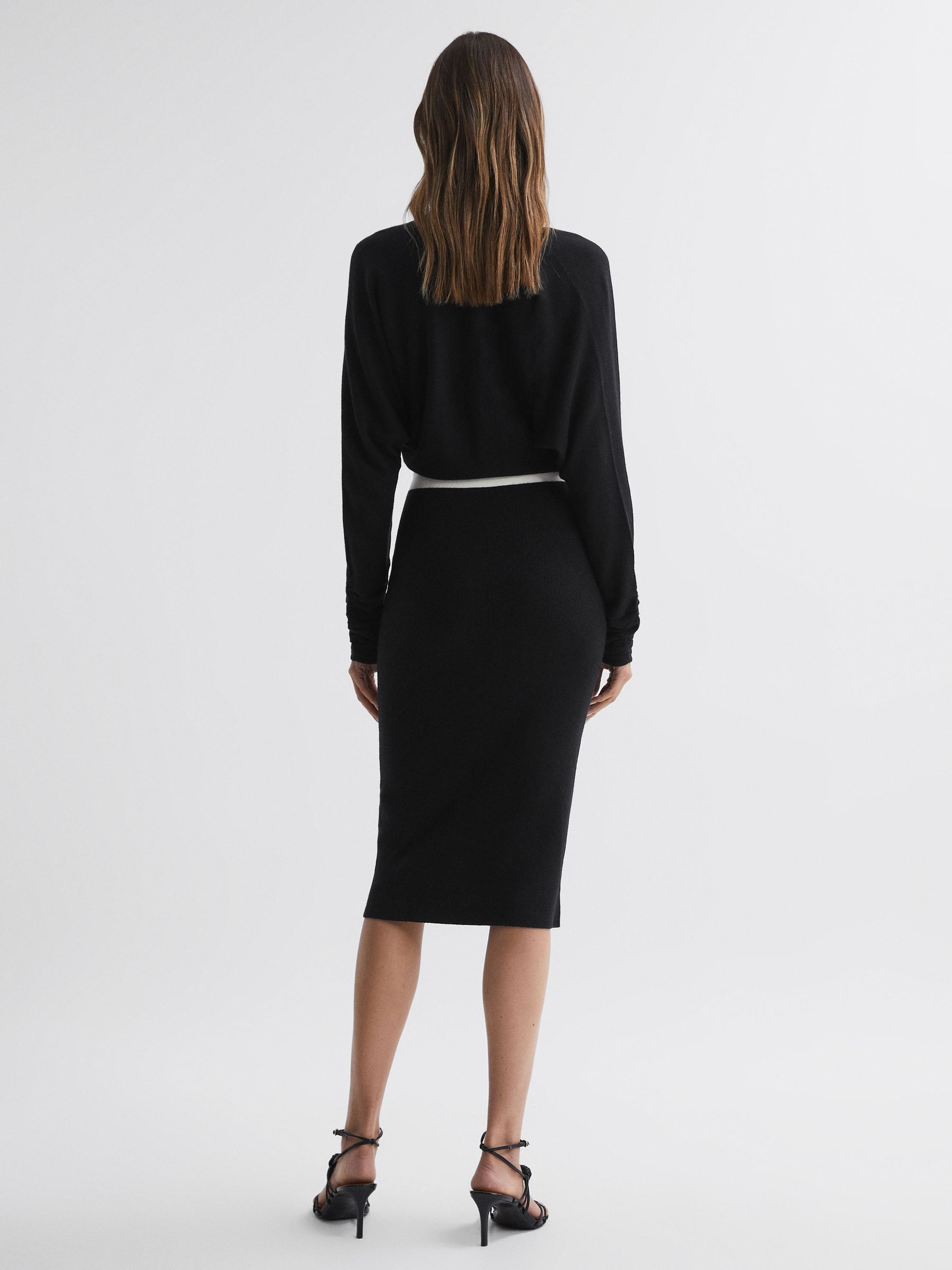 Knitted Colourblock Midi Dress in Black/White - Image 4 of 4