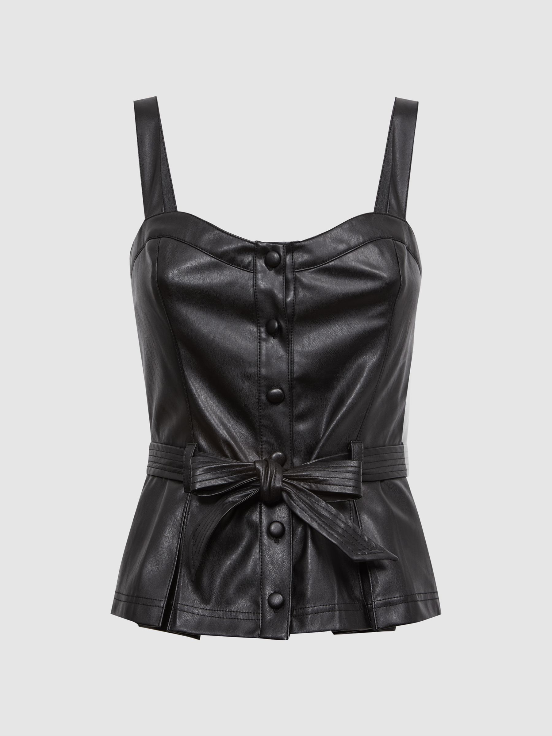 Paige Leather Look Belted Top in Black - Image 2 of 4