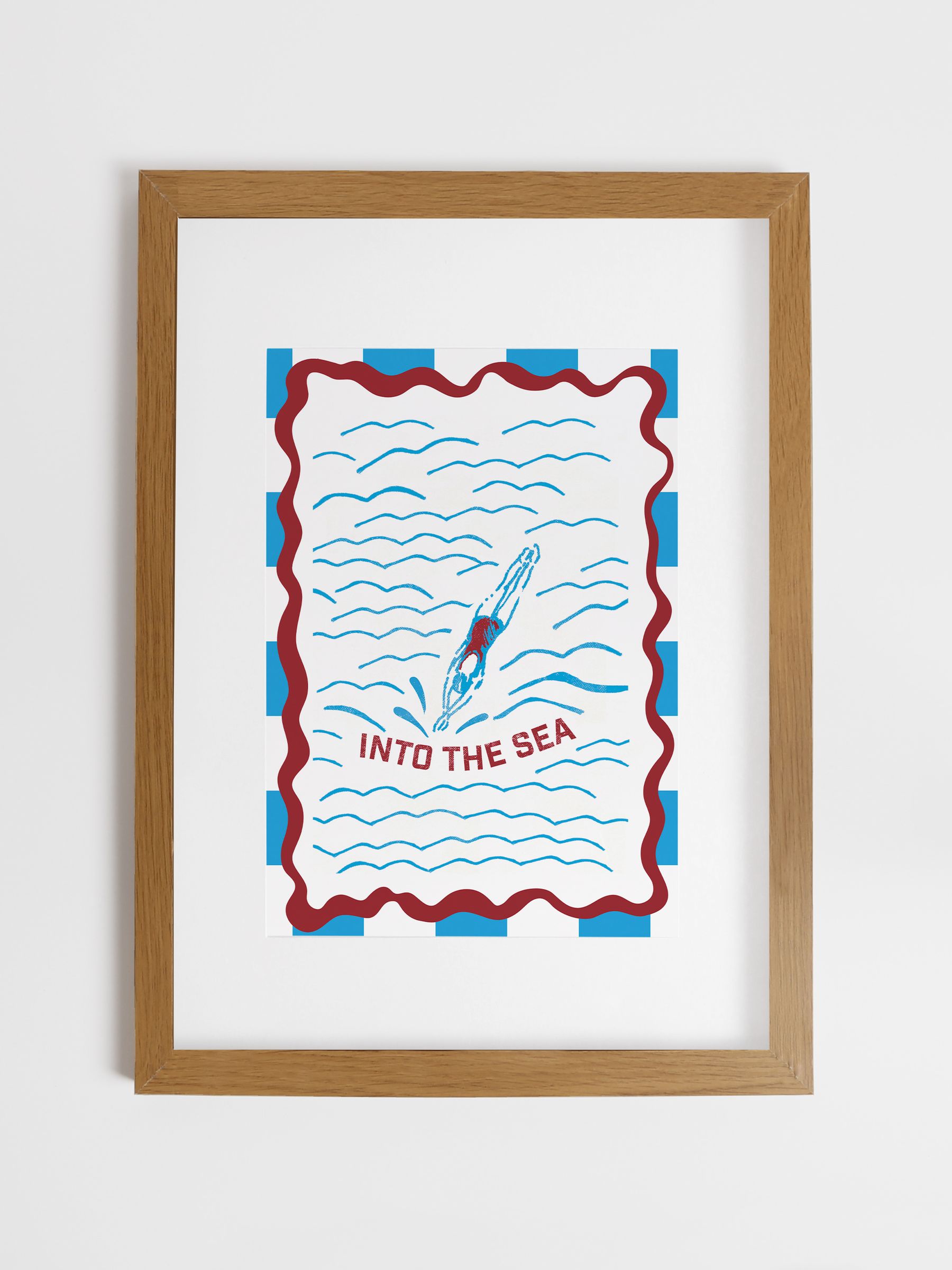 Blue Into the Sea Wood Mounted Framed Print Wall 53 x 73cm Art - Image 1 of 4