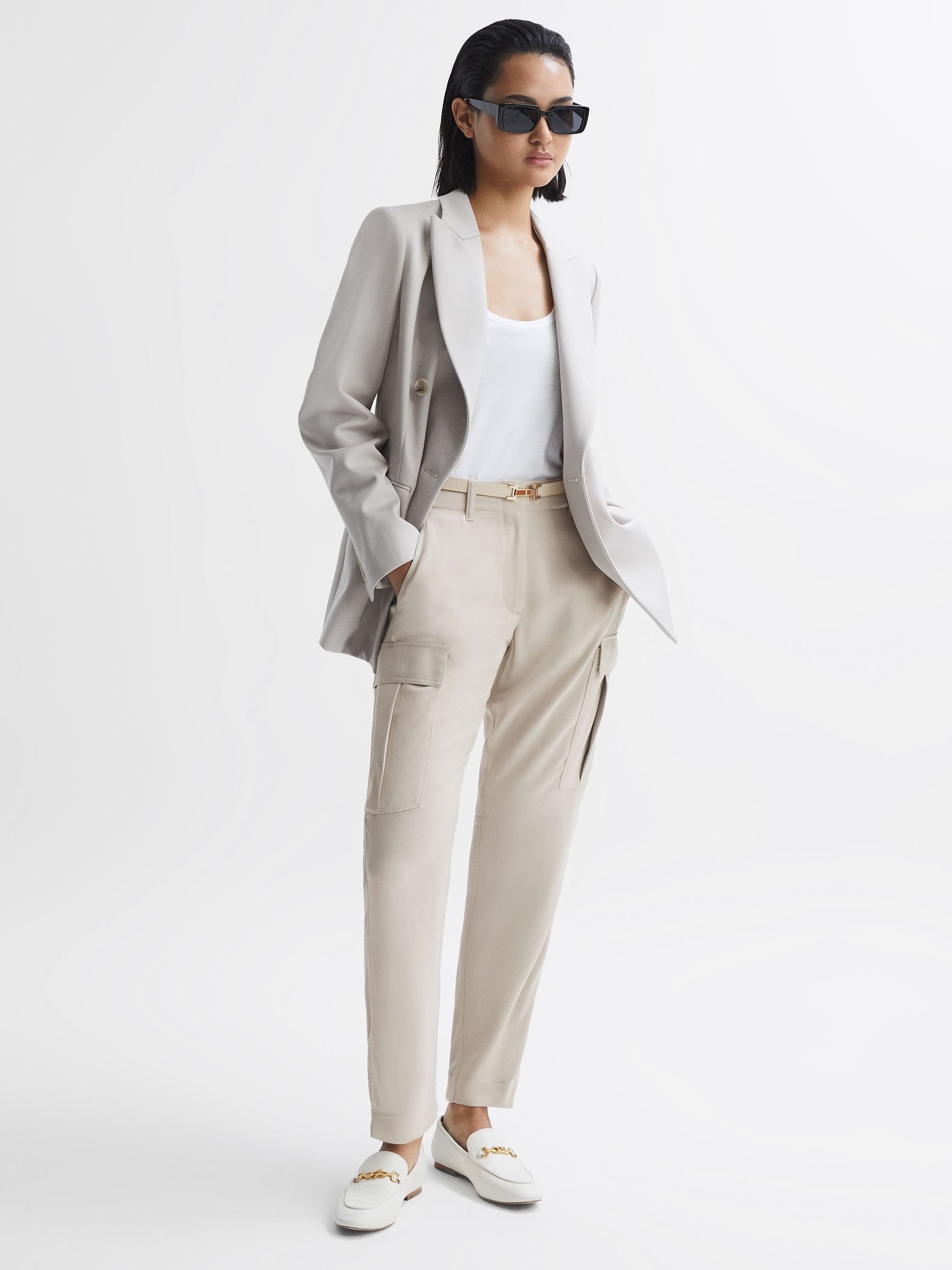 Petite Tapered Combat Trousers in Stone - Image 1 of 6 Petite Tapered Combat Trousers in Stone - Image 1 of 6