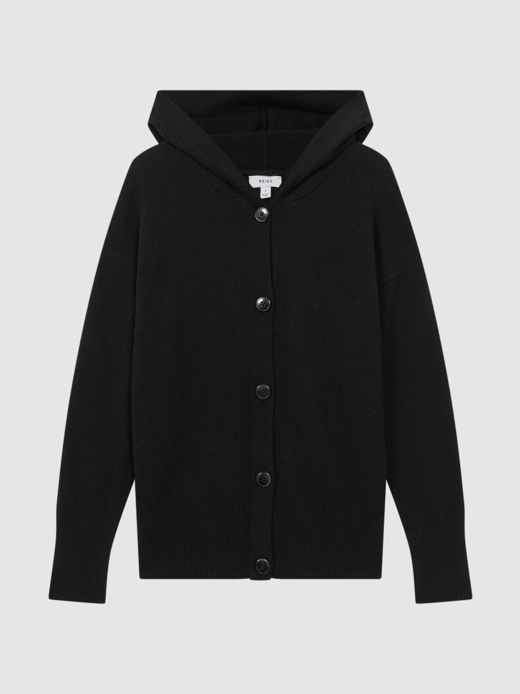 Wool Blend Hooded Cardigan in Black - Image 2 of 6 Wool Blend Hooded Cardigan in Black - Image 2 of 6