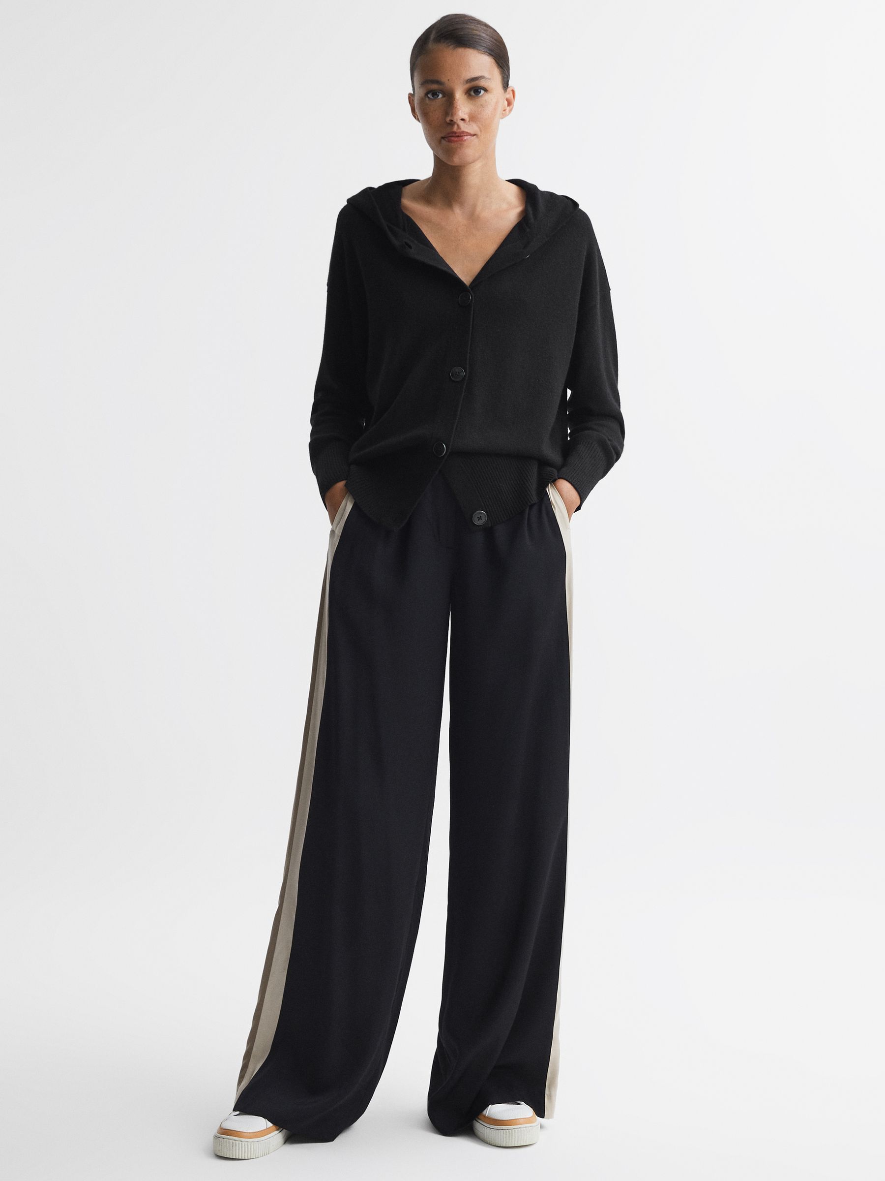 Wool Blend Hooded Cardigan in Black - Image 4 of 6