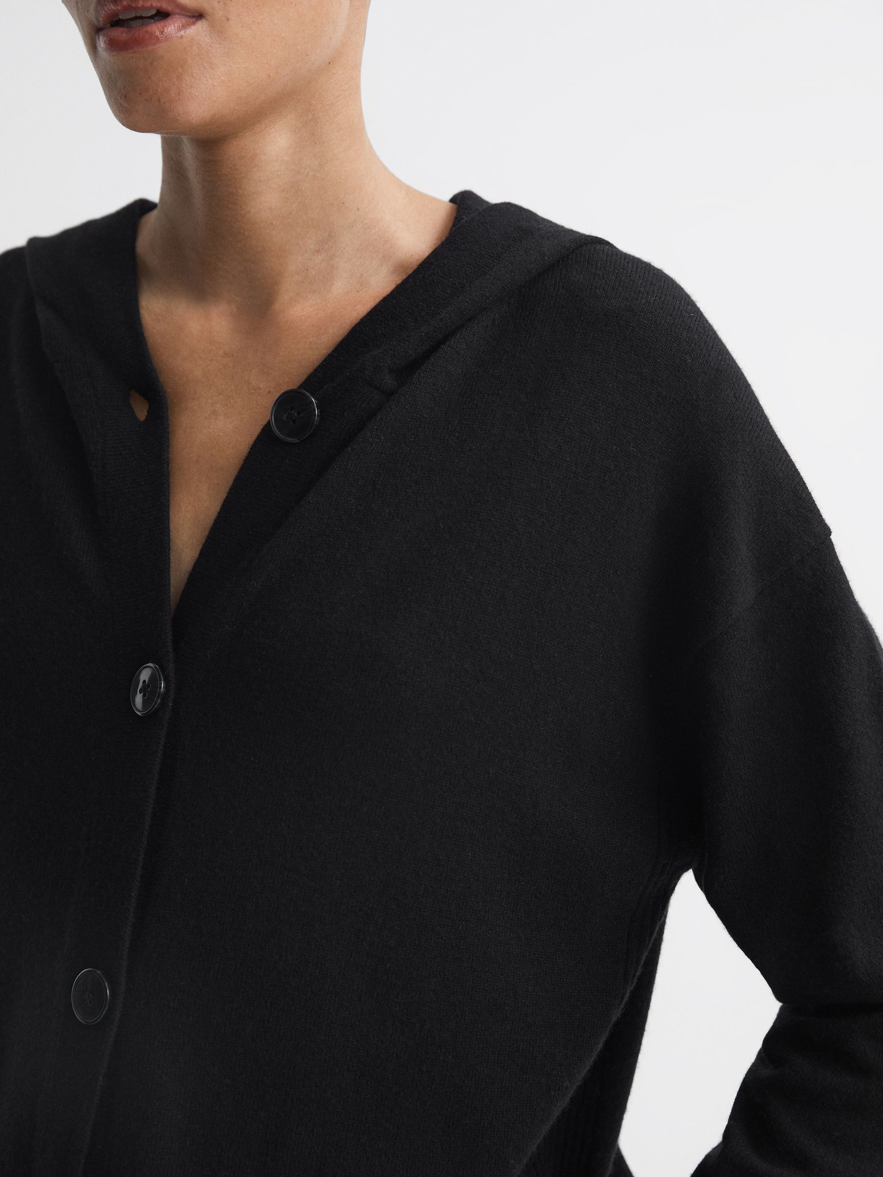 Wool Blend Hooded Cardigan in Black - Image 5 of 6