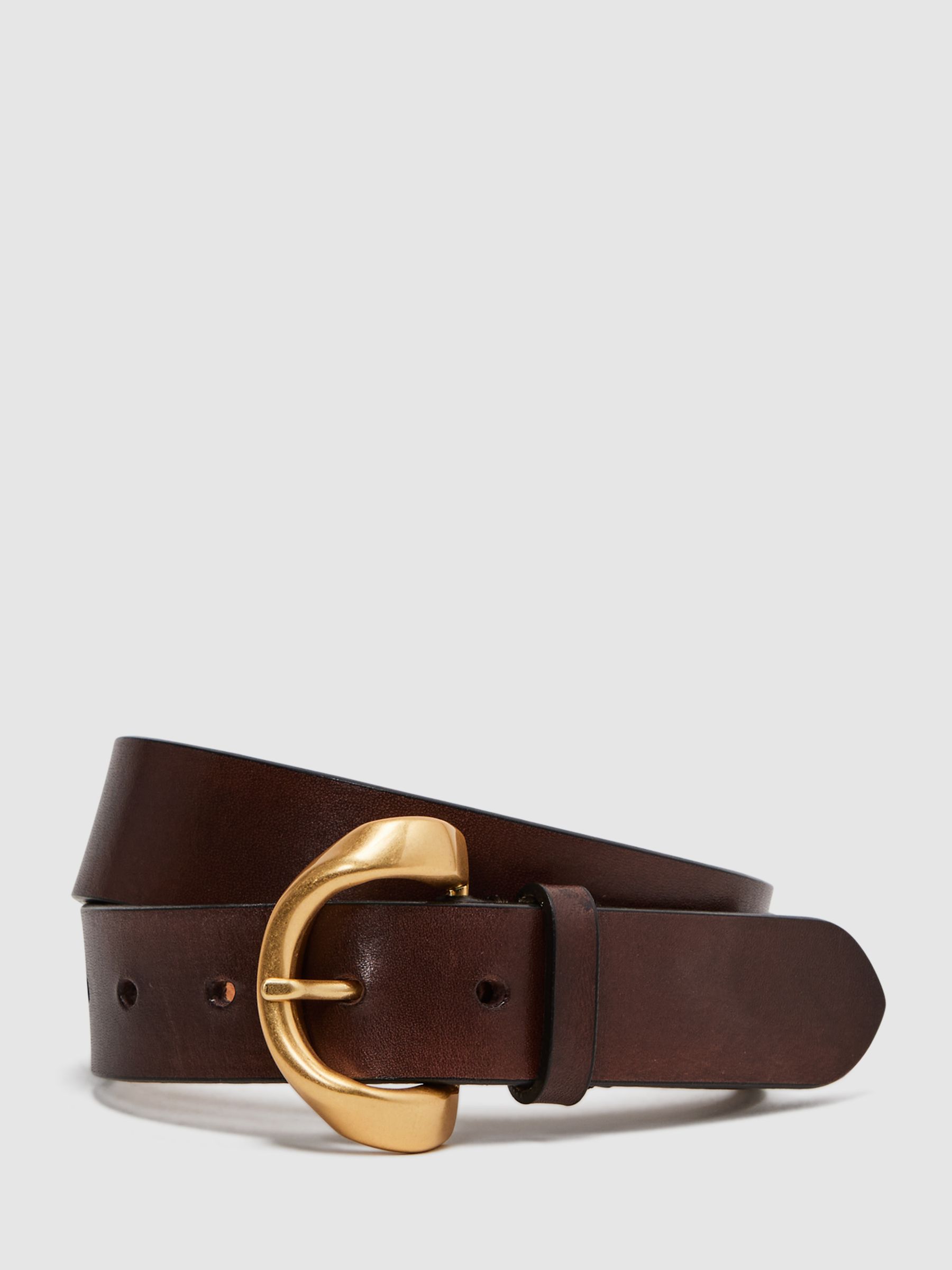 Leather Buckle Belt in Chocolate - Image 1 of 4