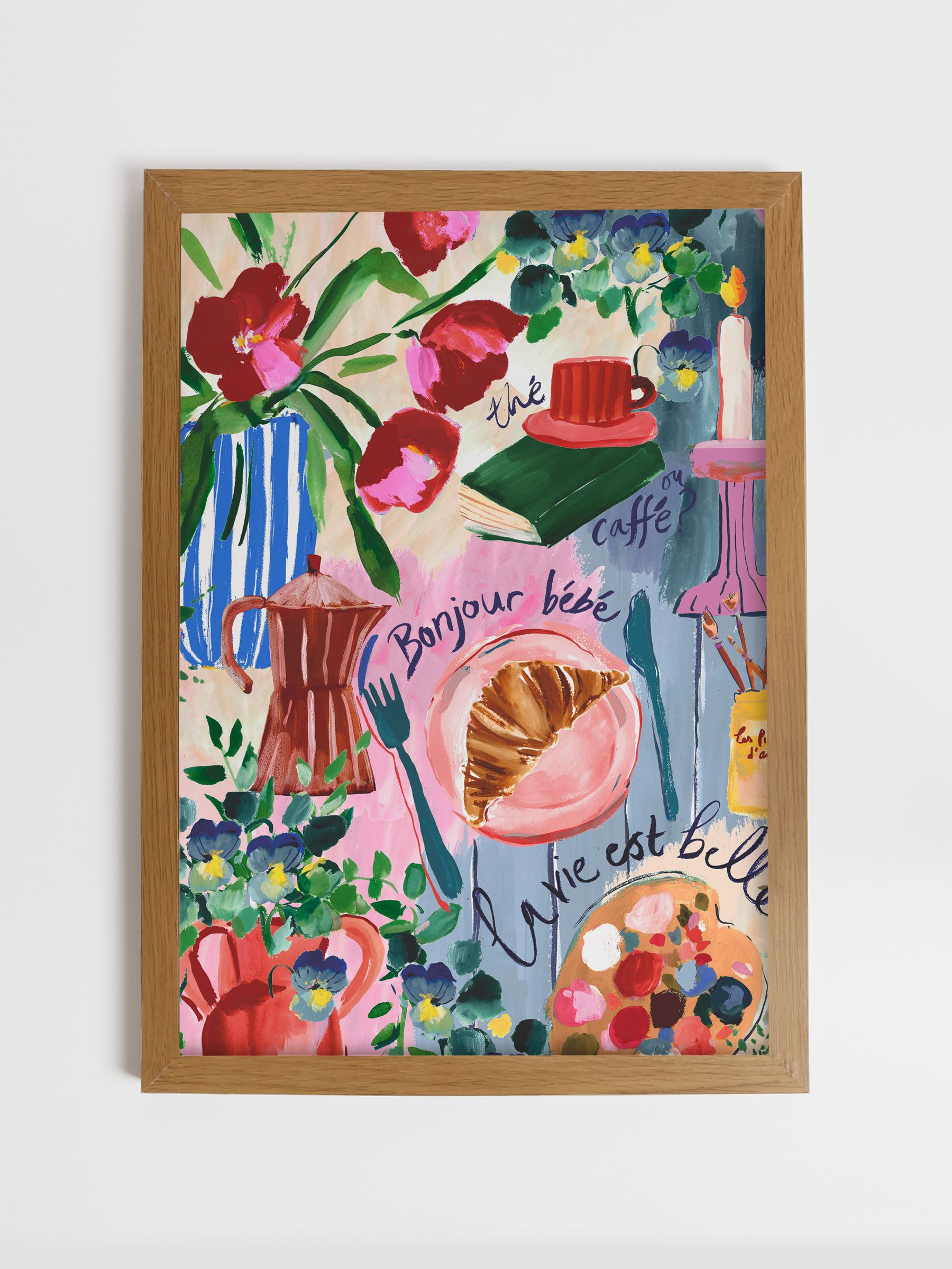 Multi Bonjour Bebe Wood Framed Print Wall 53 x 73cm Art - Image 1 of 4 Multi Bonjour Bebe Wood Framed Print Wall 53 x 73cm Art - Image 1 of 4