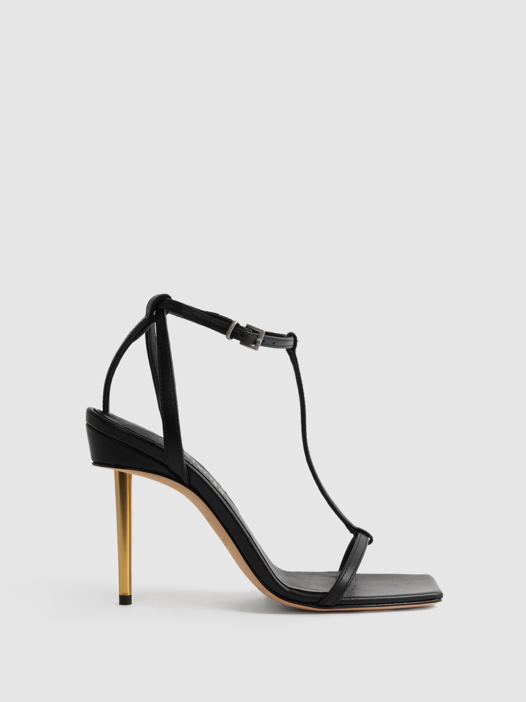 Italian Leather Strappy Heels in Black - Image 1 of 8