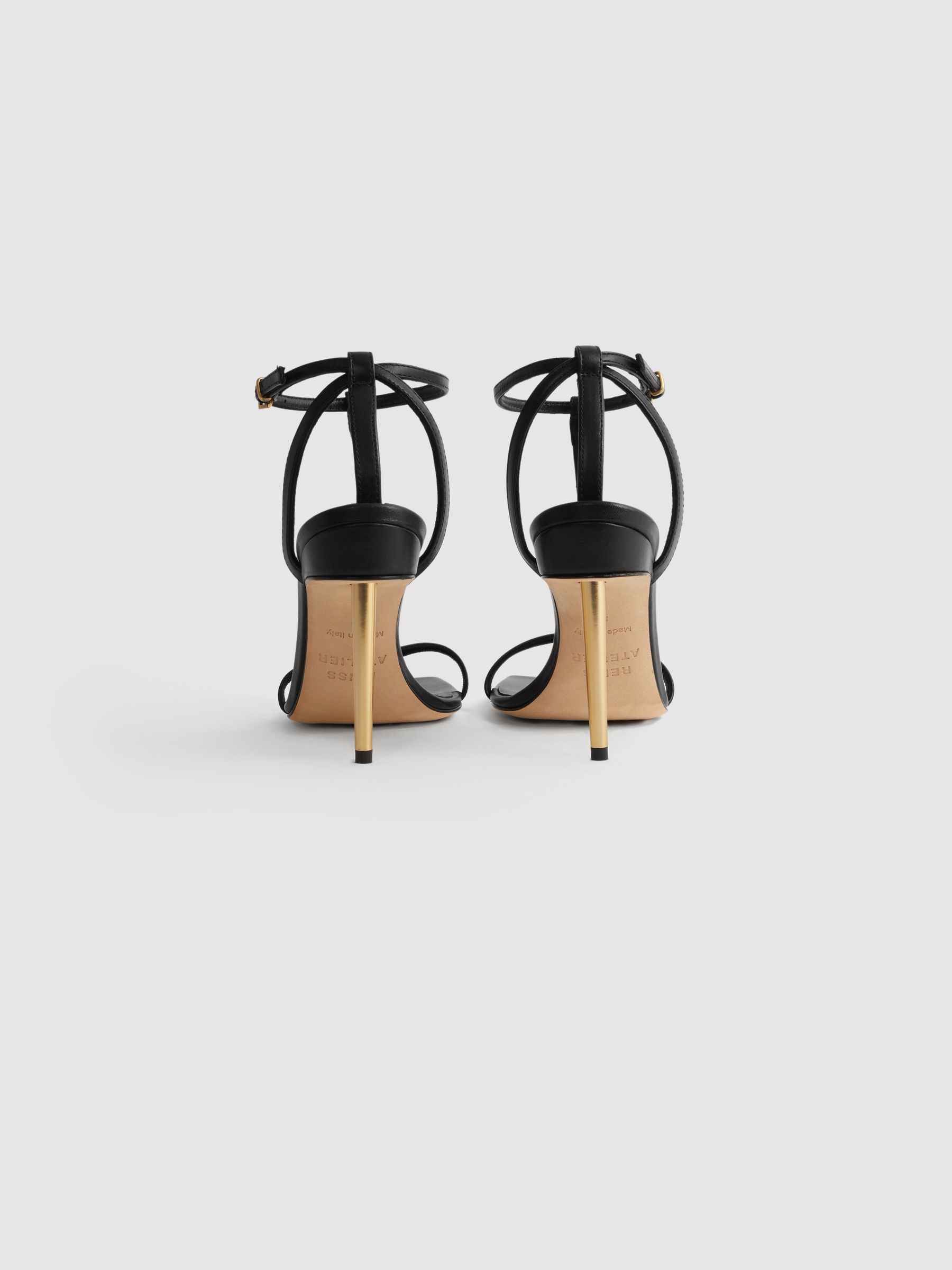 Italian Leather Strappy Heels in Black - Image 4 of 8