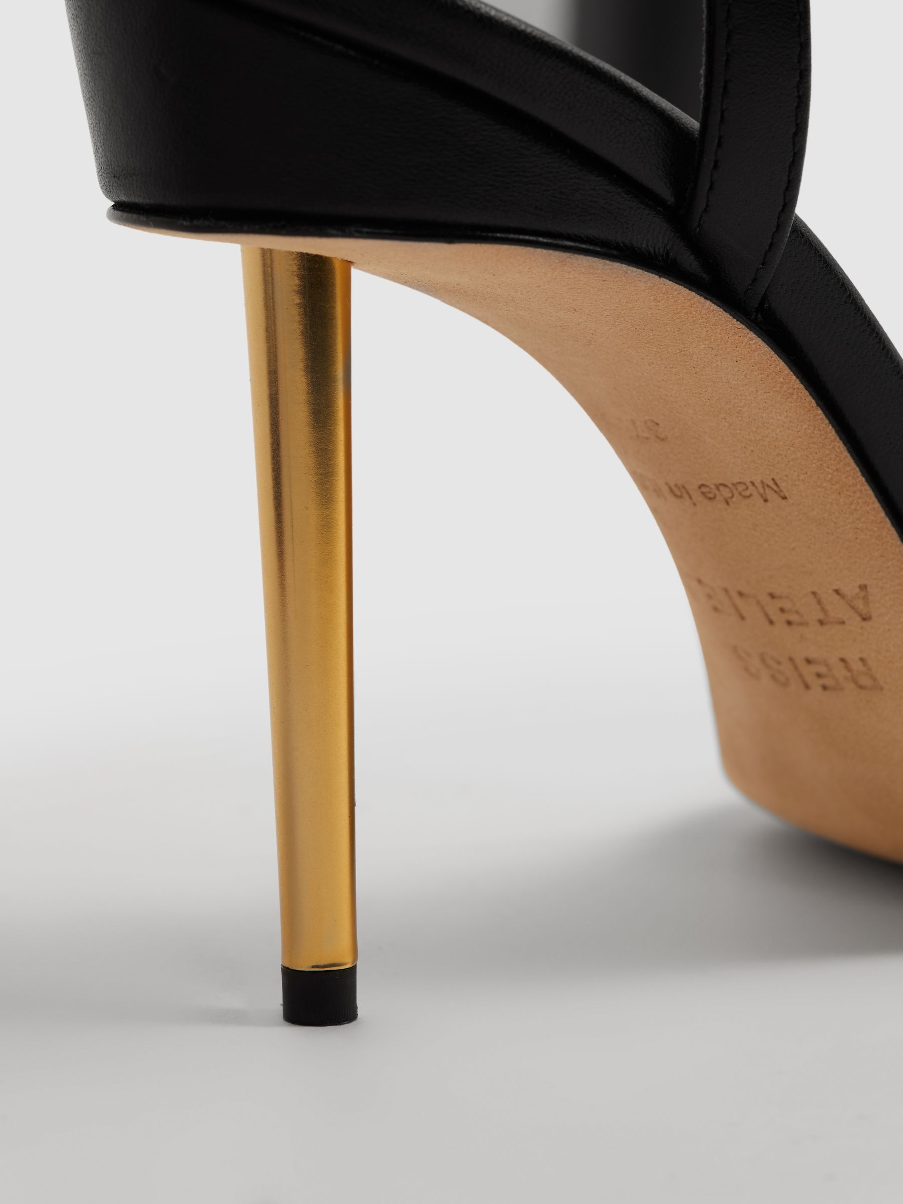 Italian Leather Strappy Heels in Black - Image 5 of 8