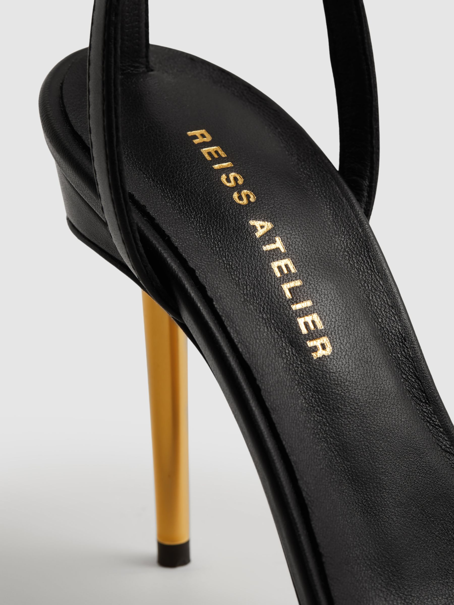 Italian Leather Strappy Heels in Black - Image 7 of 8