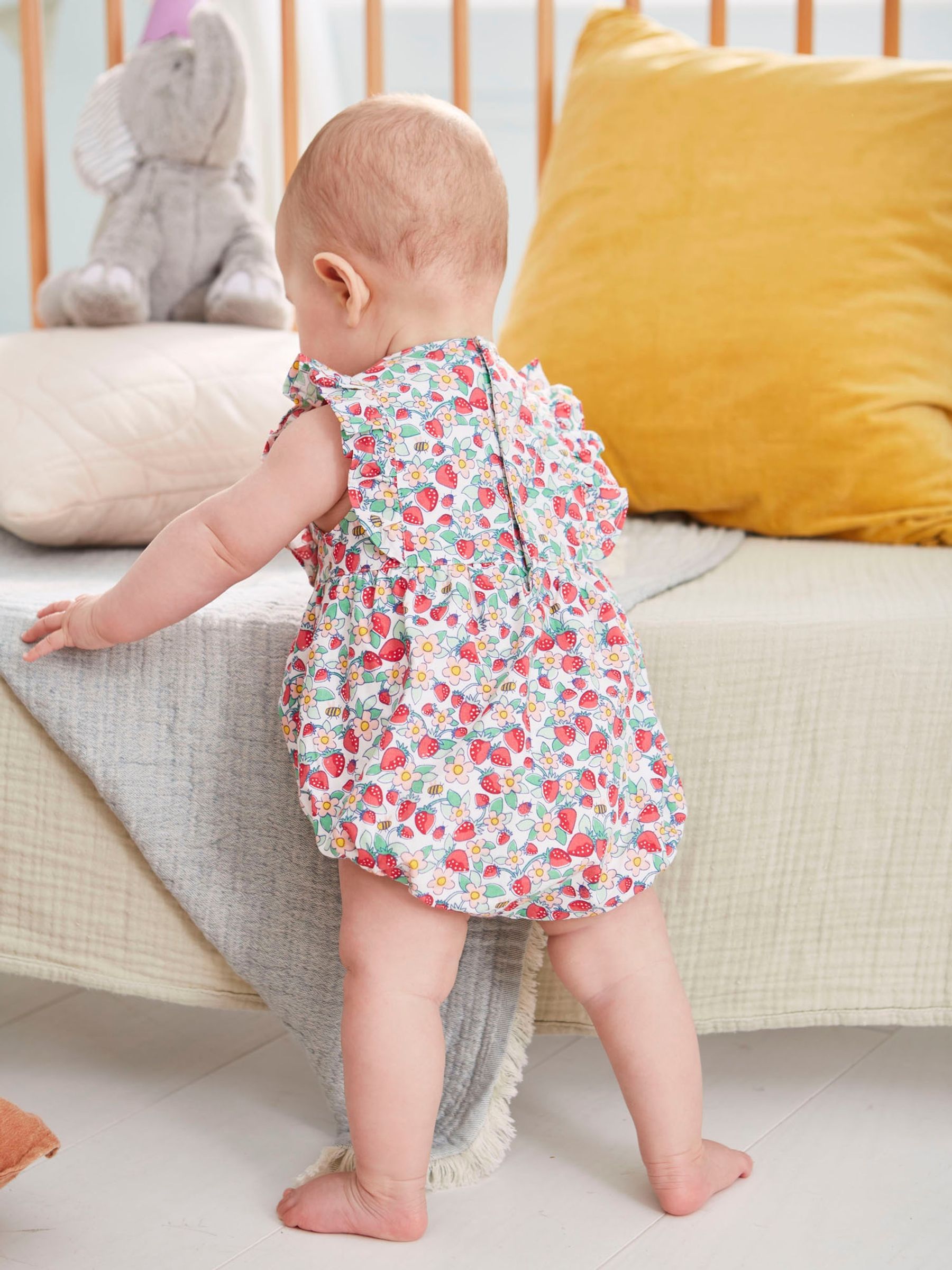 White Pretty Strawberry Print Bubble Baby Romper - Image 2 of 5