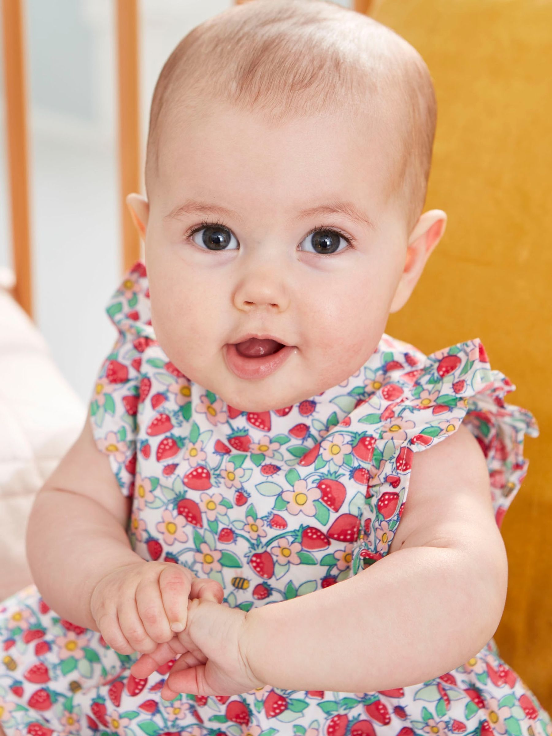 White Pretty Strawberry Print Bubble Baby Romper - Image 3 of 5