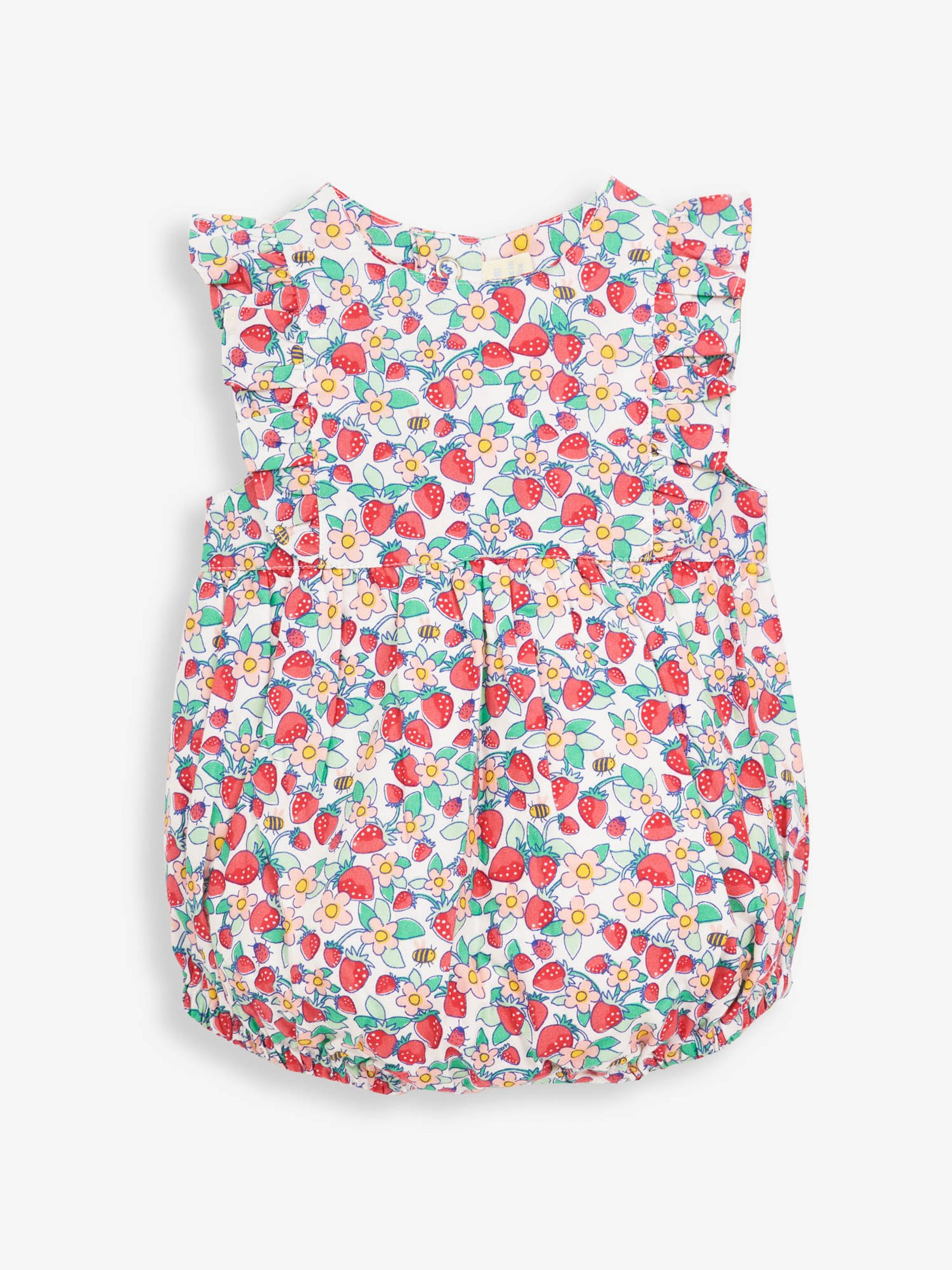 White Pretty Strawberry Print Bubble Baby Romper - Image 4 of 5