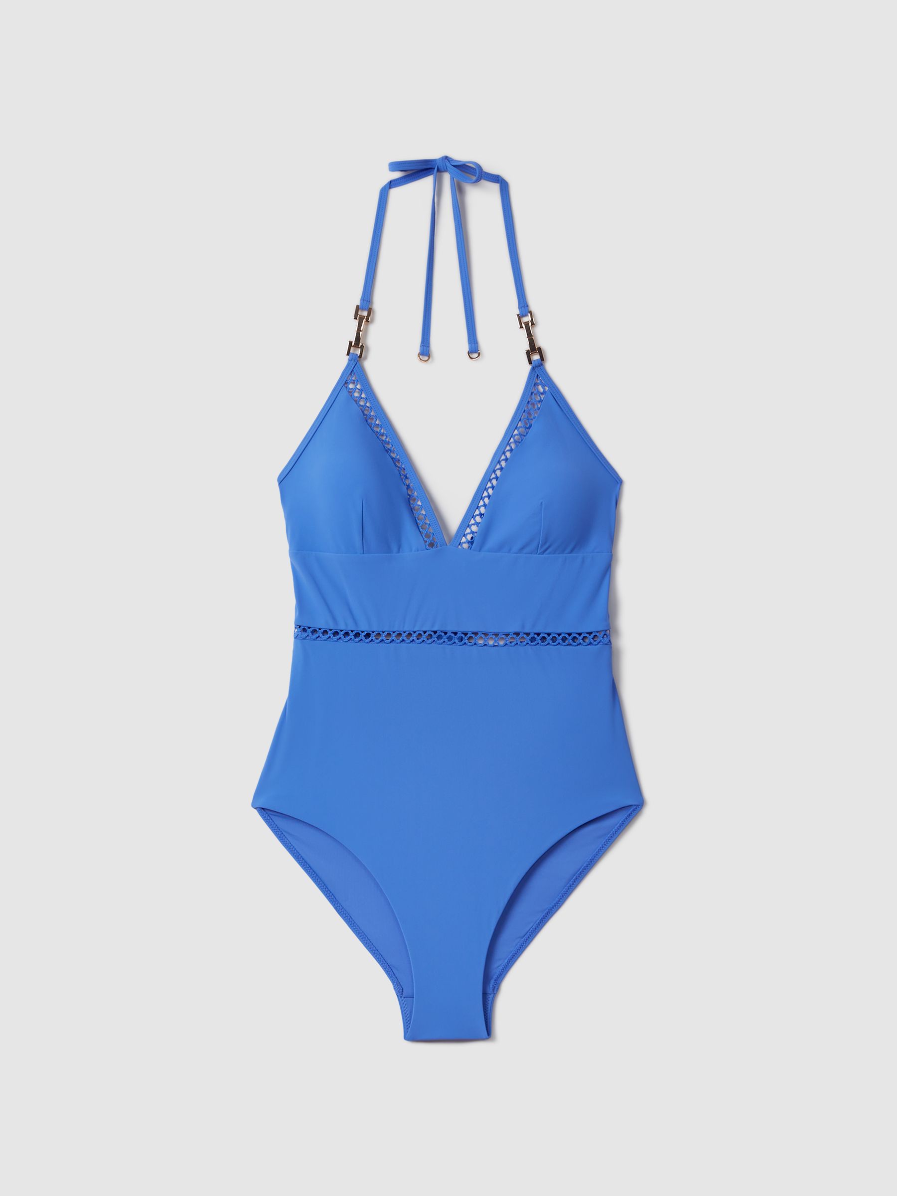 Rita Light Blue Lattice Halter Neck Swimsuit - Image 2 of 6