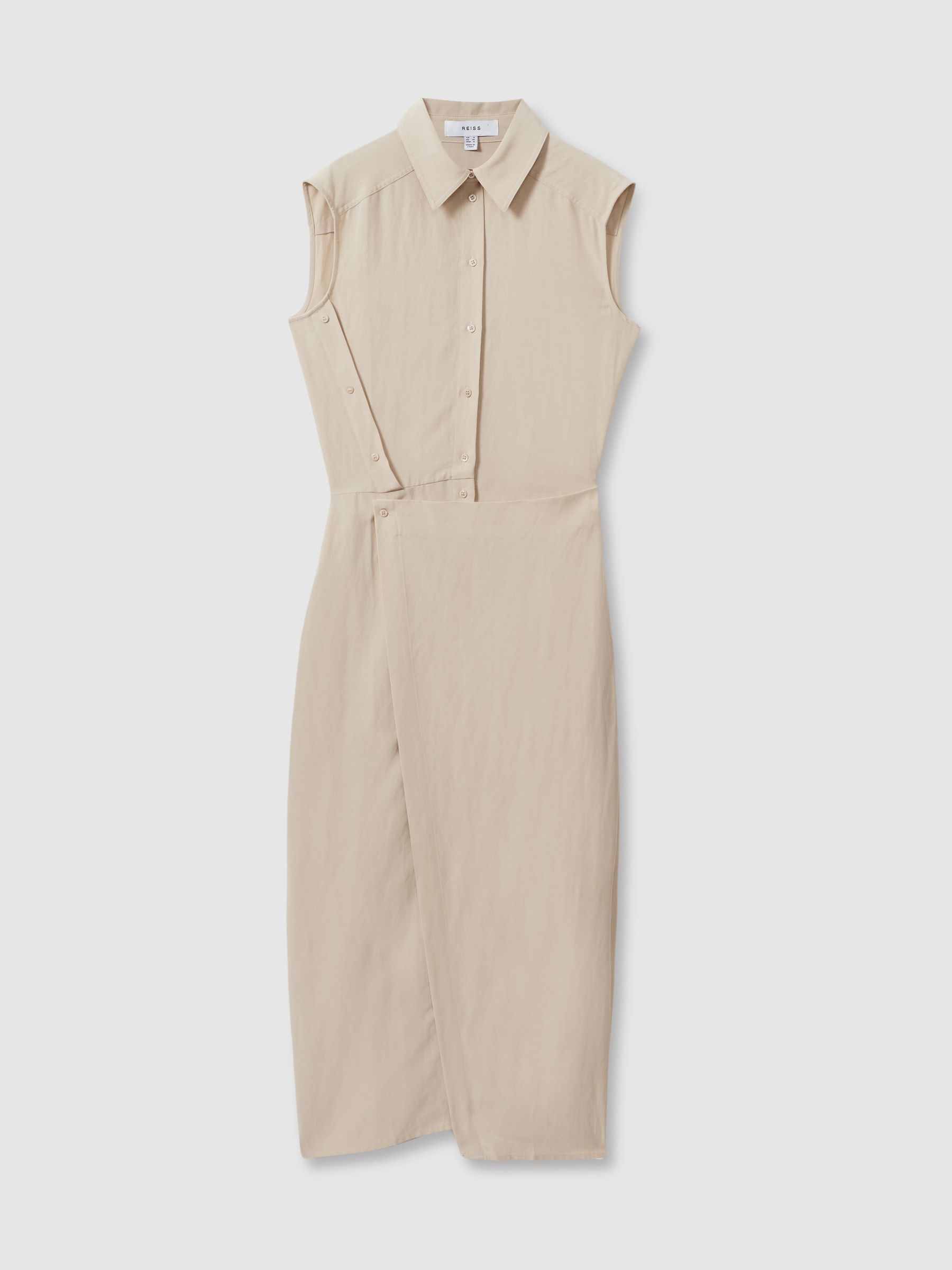 Lyocell Linen Wrap Front Midi Dress in Neutral - Image 2 of 6