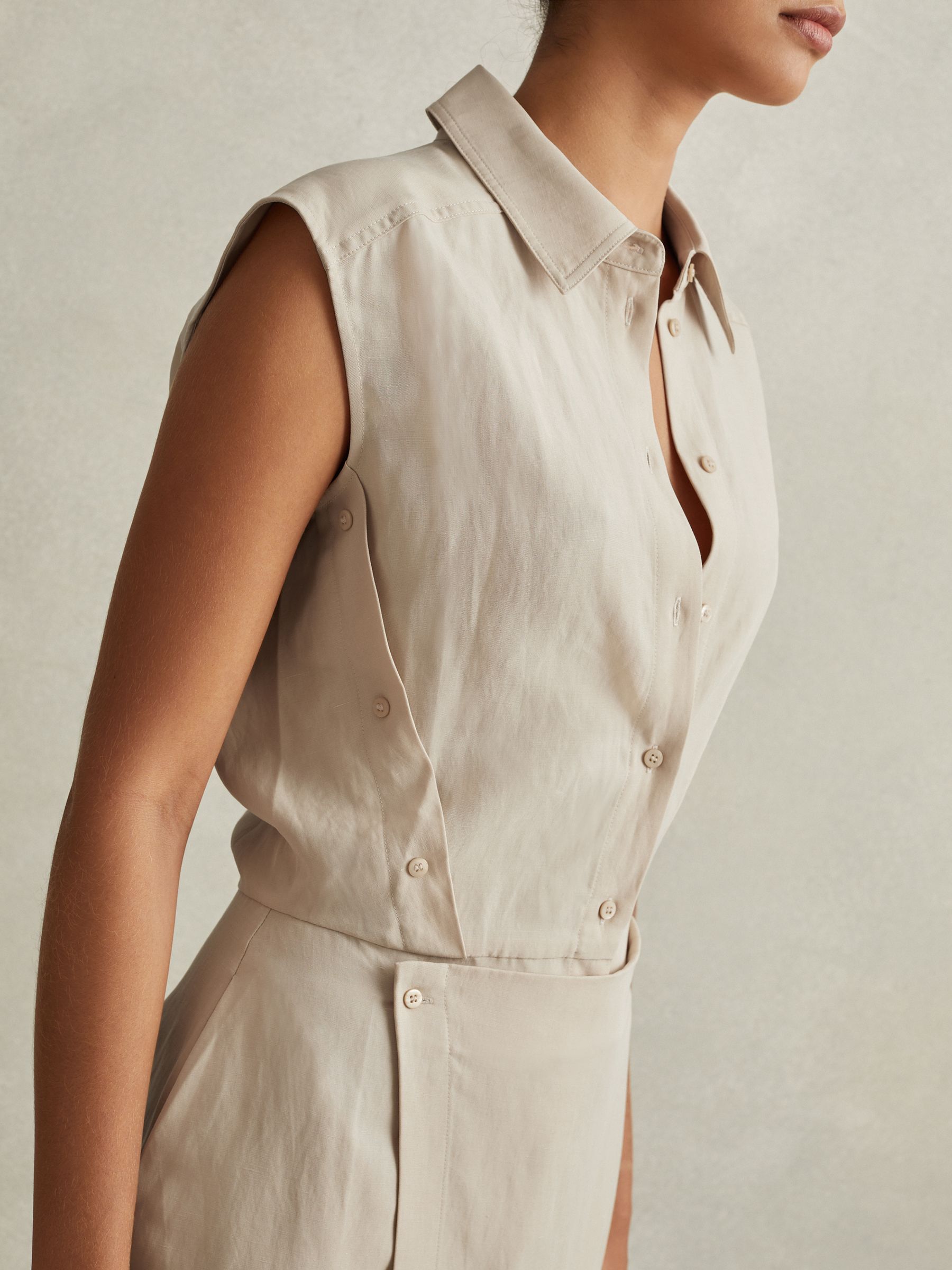 Lyocell Linen Wrap Front Midi Dress in Neutral - Image 4 of 6