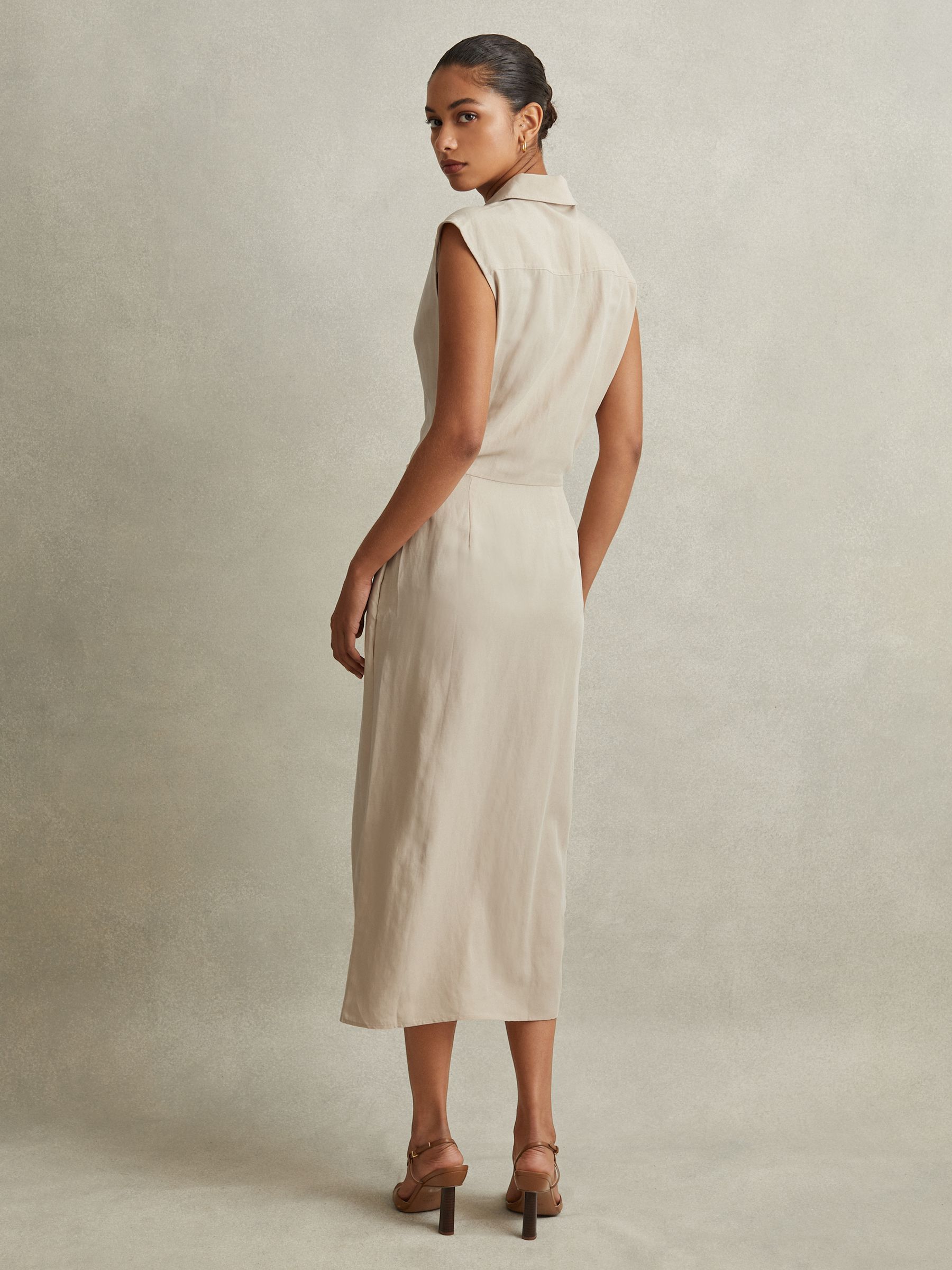 Lyocell Linen Wrap Front Midi Dress in Neutral - Image 5 of 6