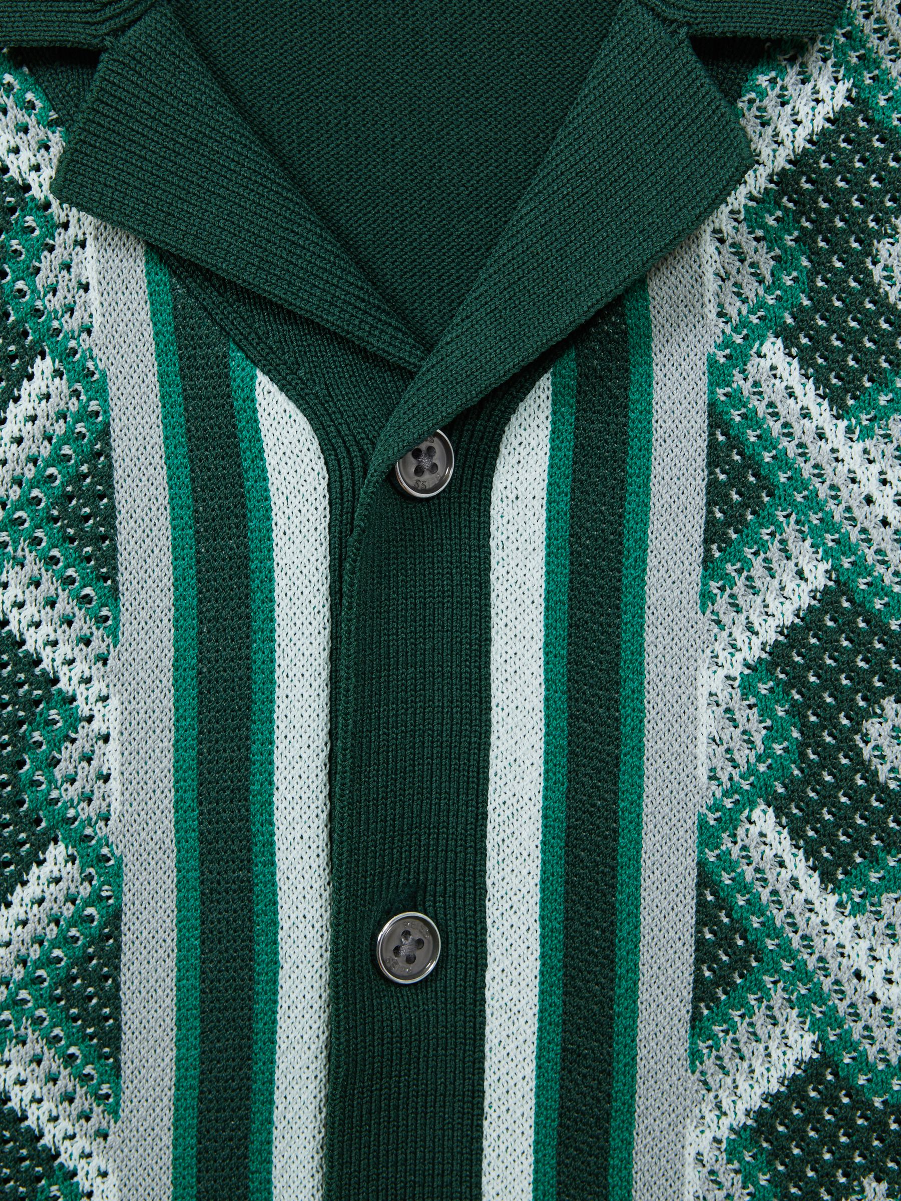 Senior Knitted Cuban Collar Button-Through Shirt in Green Multi - Image 6 of 6