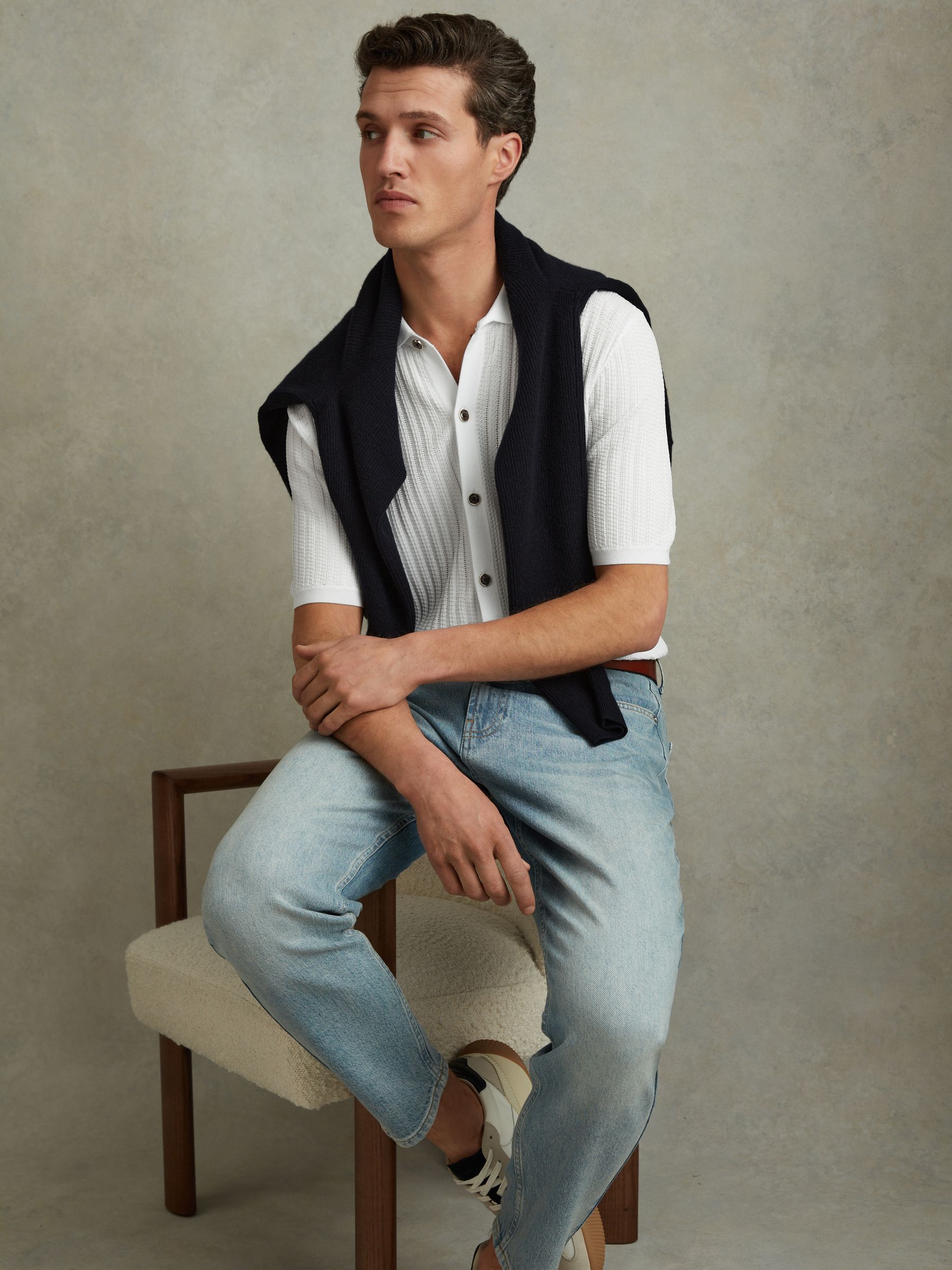 Textured Knitted Shirt in Optic White - Image 3 of 6