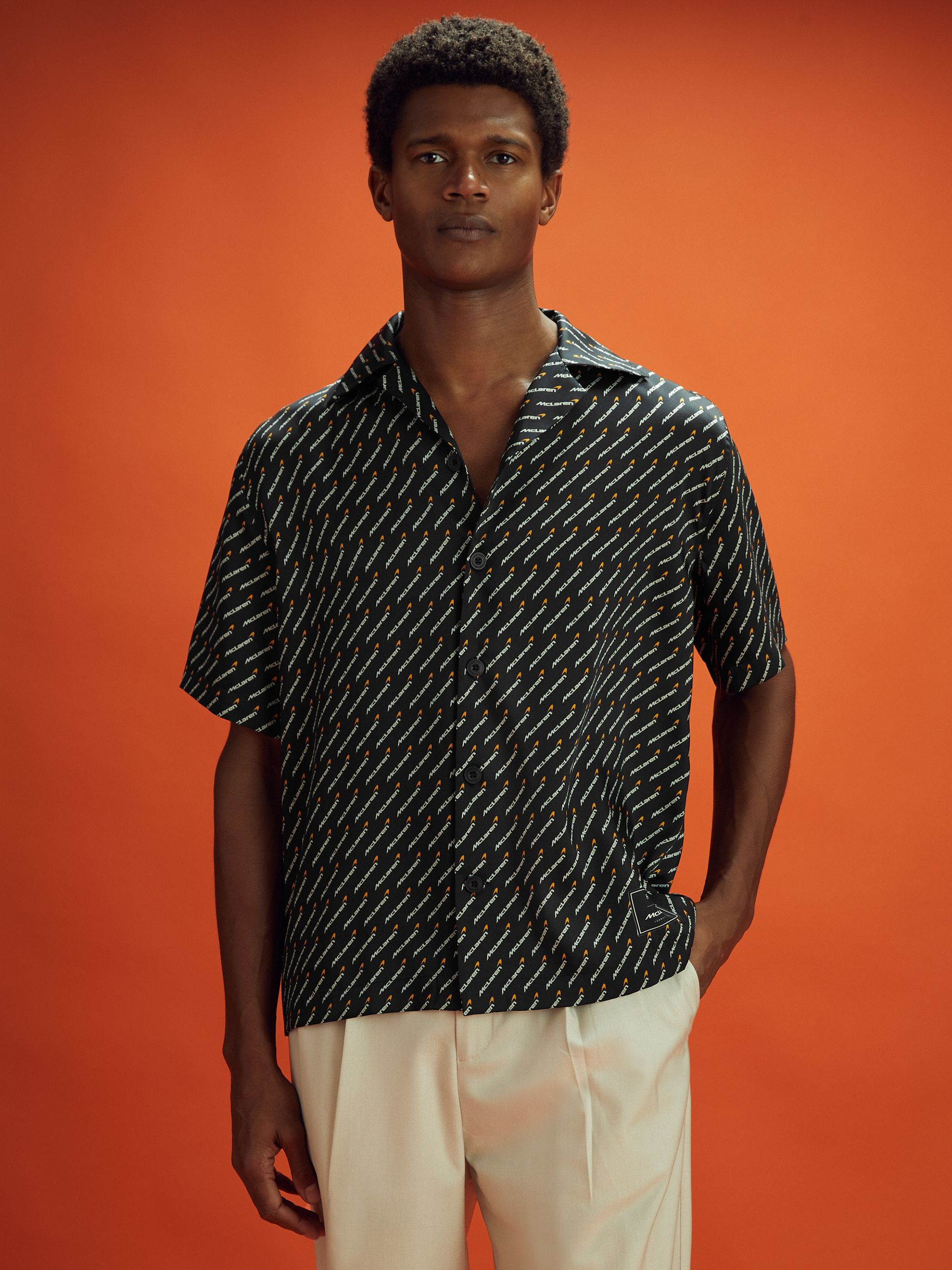 McLaren F1 Silverstone Exclusive Cuban Collar Shirt in Black Multi - Image 1 of 8