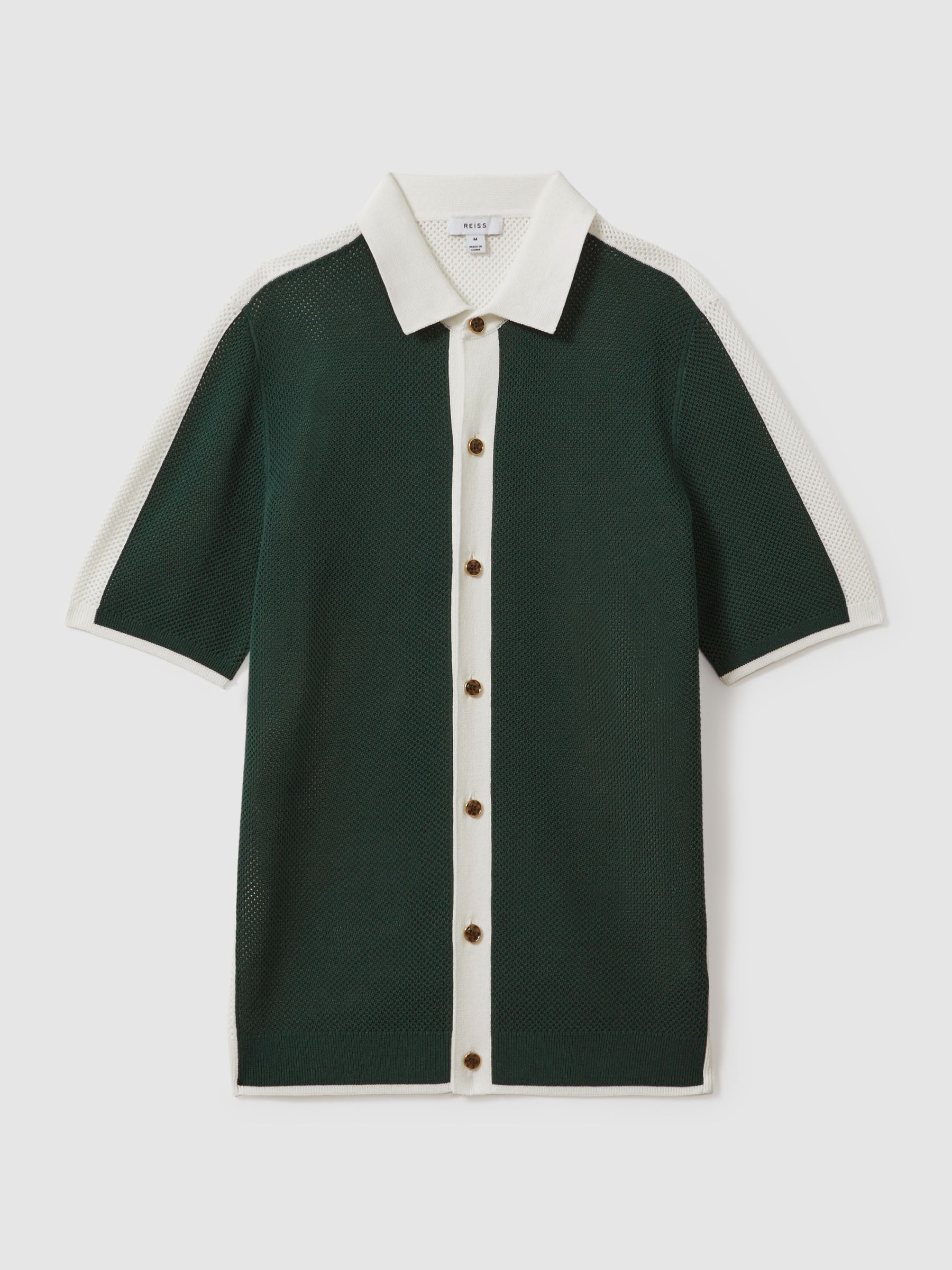 Cotton Blend Open Stitch Shirt in Green/Optic White - Image 2 of 6 Cotton Blend Open Stitch Shirt in Green/Optic White - Image 2 of 6