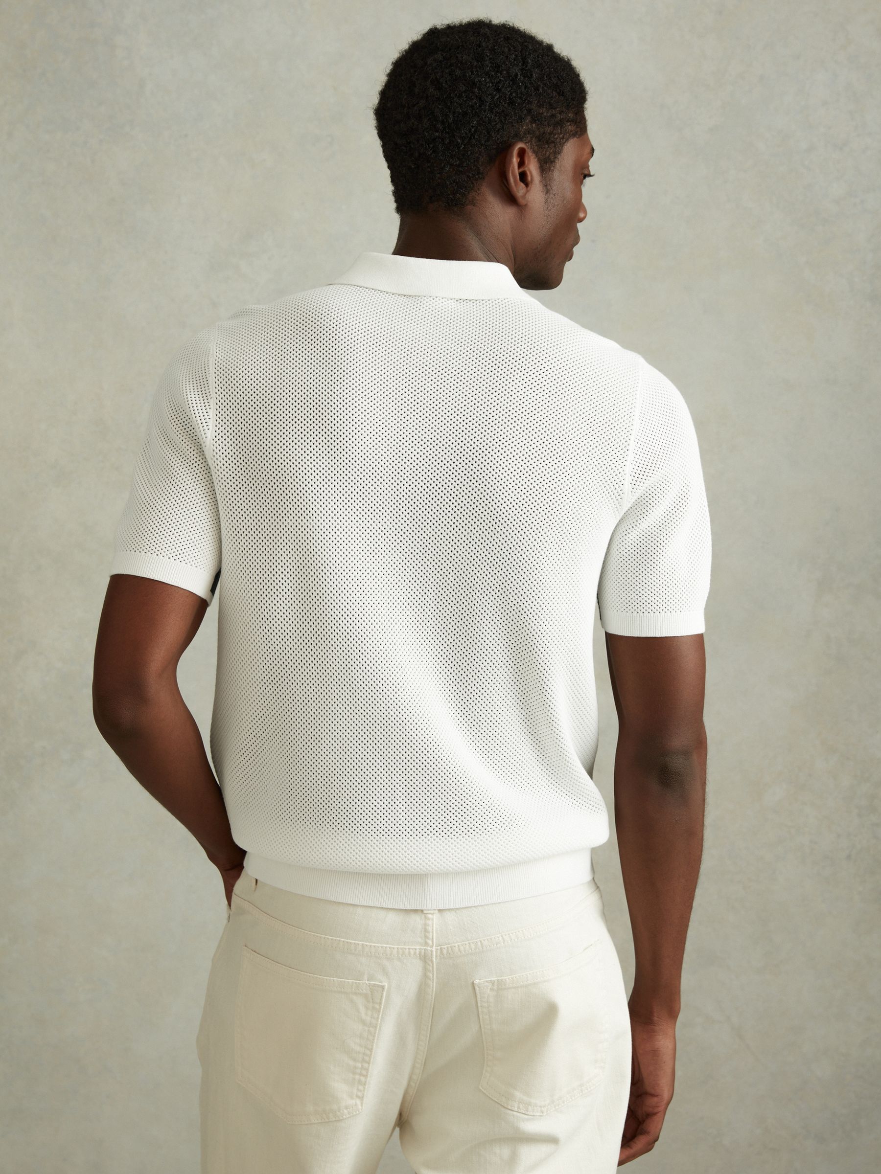 Cotton Blend Open Stitch Shirt in Green/Optic White - Image 5 of 6