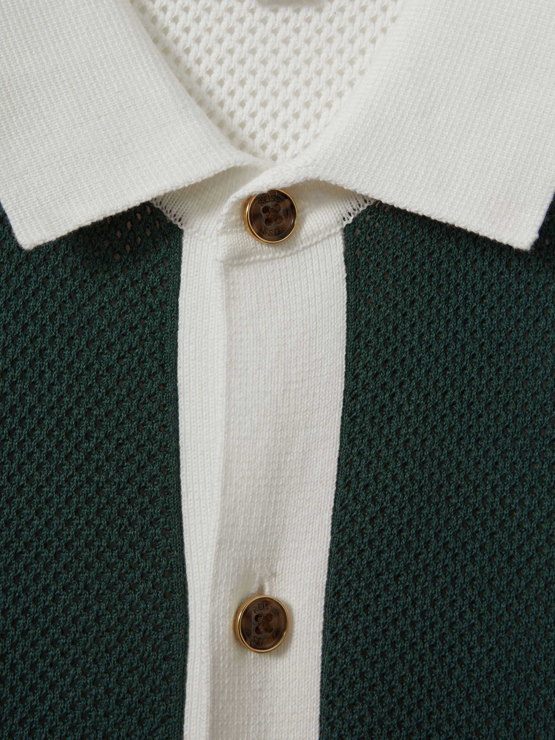 Cotton Blend Open Stitch Shirt in Green/Optic White - Image 6 of 6