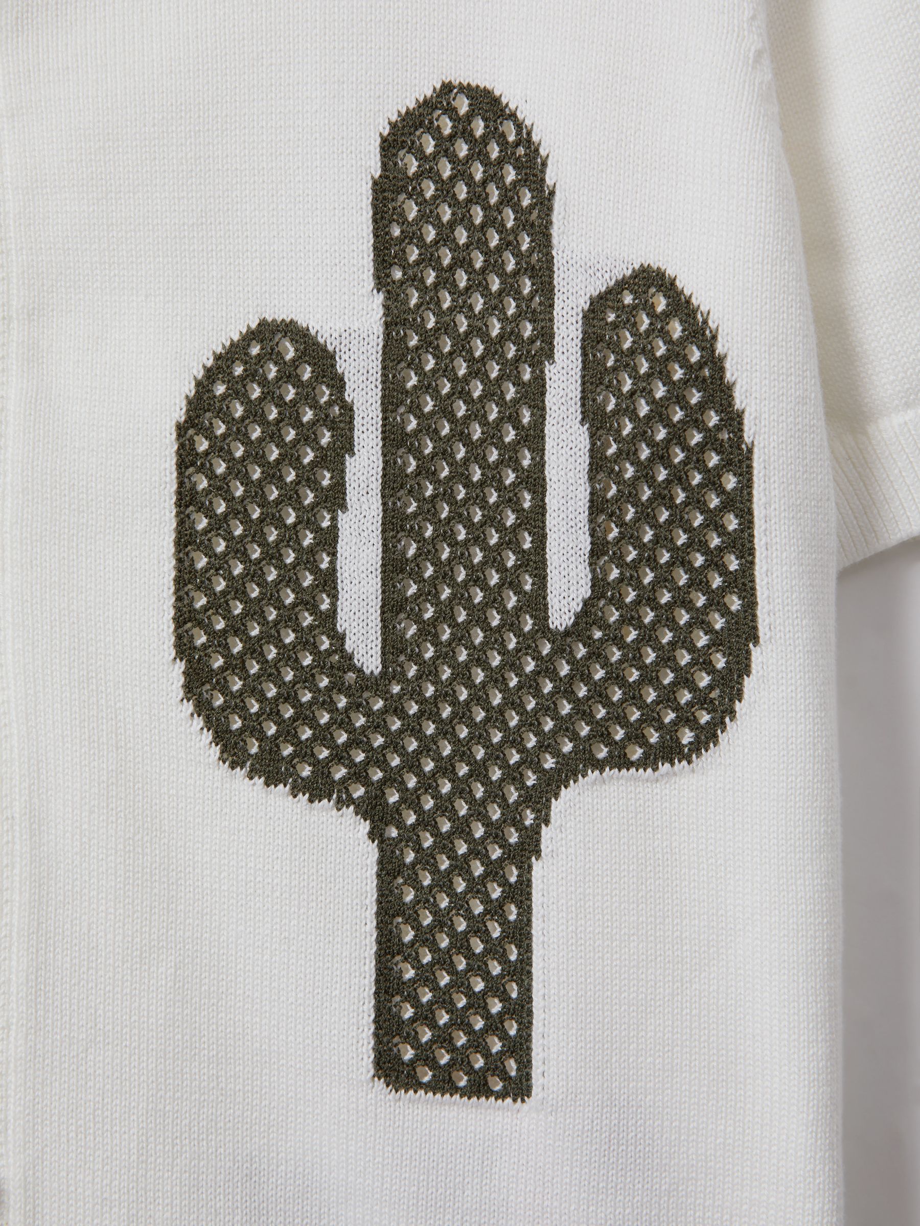 9-13 yrs Knitted Cactus Cuban Collar Shirt in Ecru/Green - Image 4 of 4