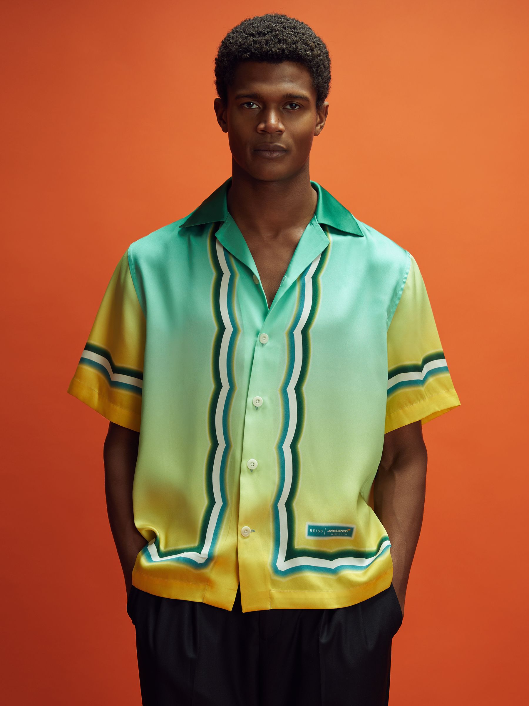 McLaren F1 Ombre Print Cuban Collar Shirt in Green Multi - Image 1 of 9