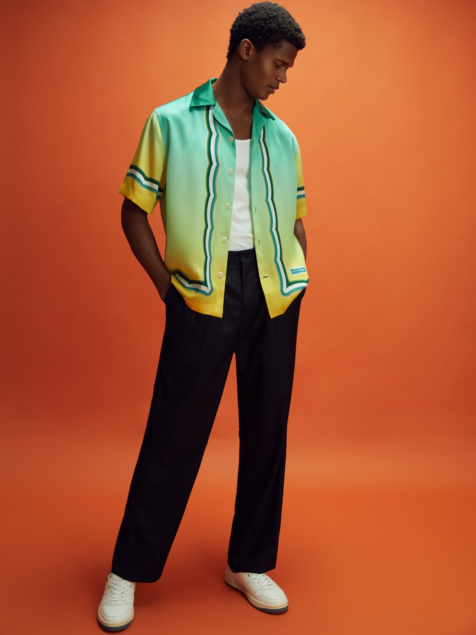 McLaren F1 Ombre Print Cuban Collar Shirt in Green Multi - Image 4 of 9